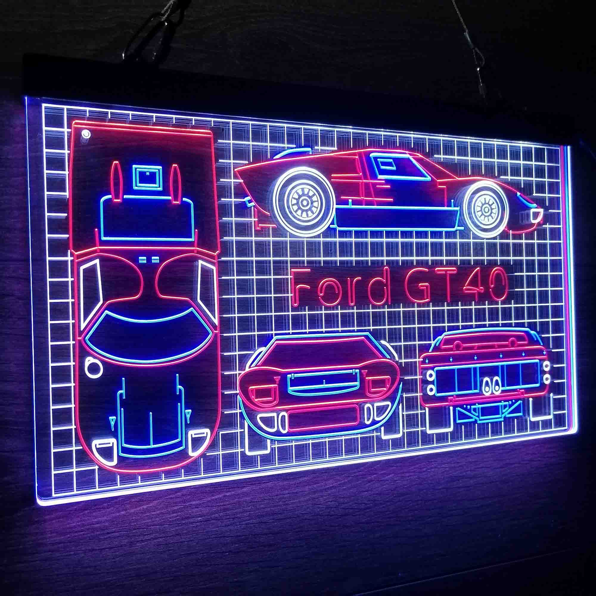 Custom Ford GT40 Car Garage Blueprint Neon LED Sign 3 Colors