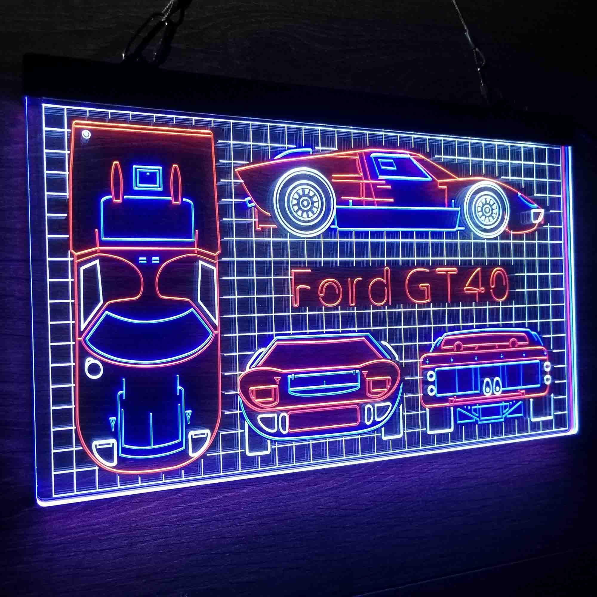 Custom Ford GT40 Car Garage Blueprint Neon LED Sign 3 Colors - Image 7