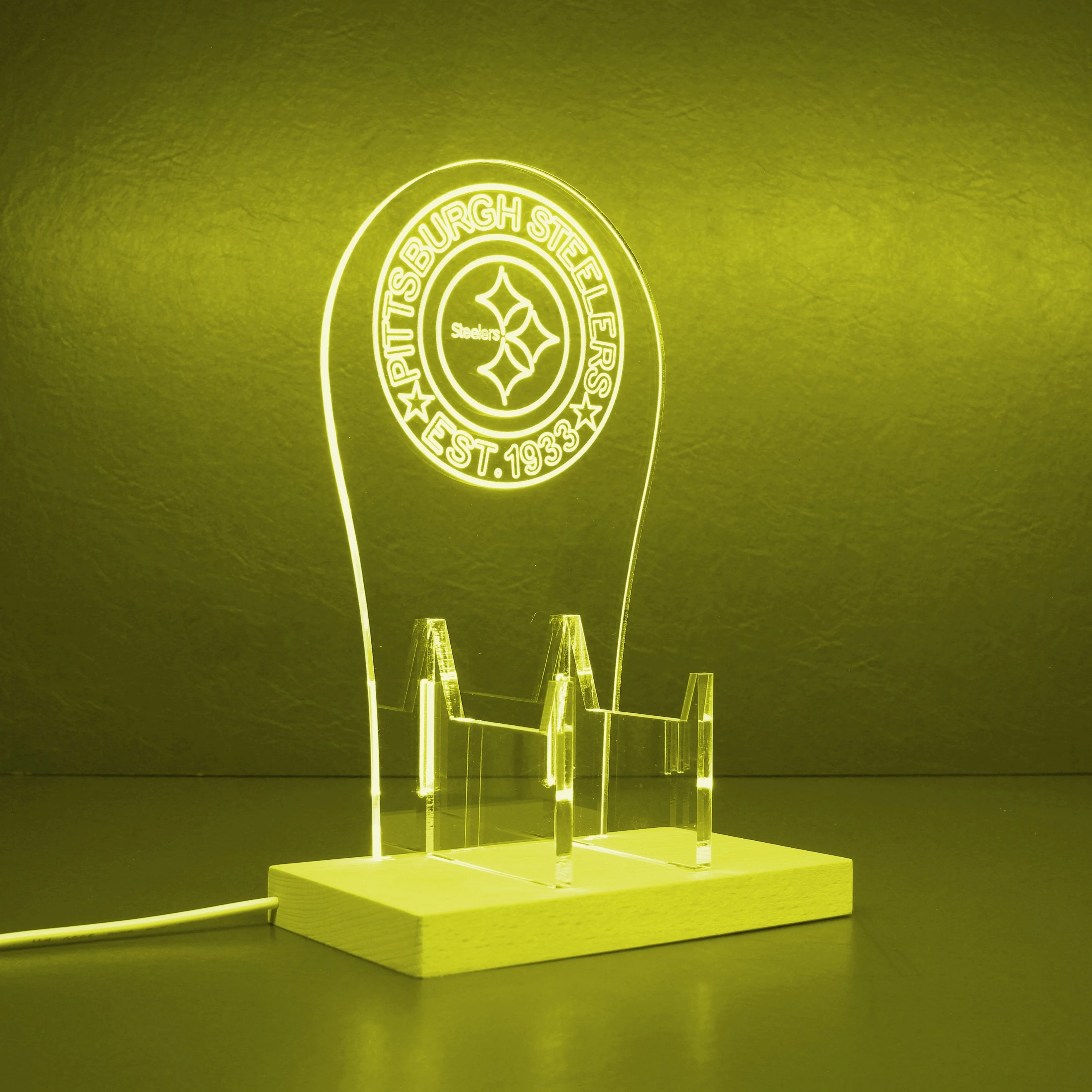 Custom Your Sport Team Pittsburgh Steelers Est. 1933 RGB LED Gaming Headset Controller Stand - Image 6