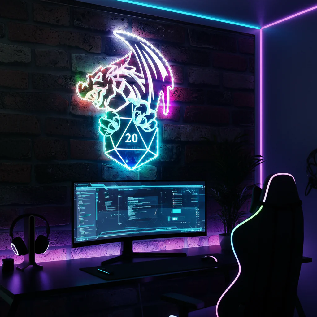 DnD Dice Dungeons & Dragons Neon LED Sign with Dynamic RGB Colors - Image 8
