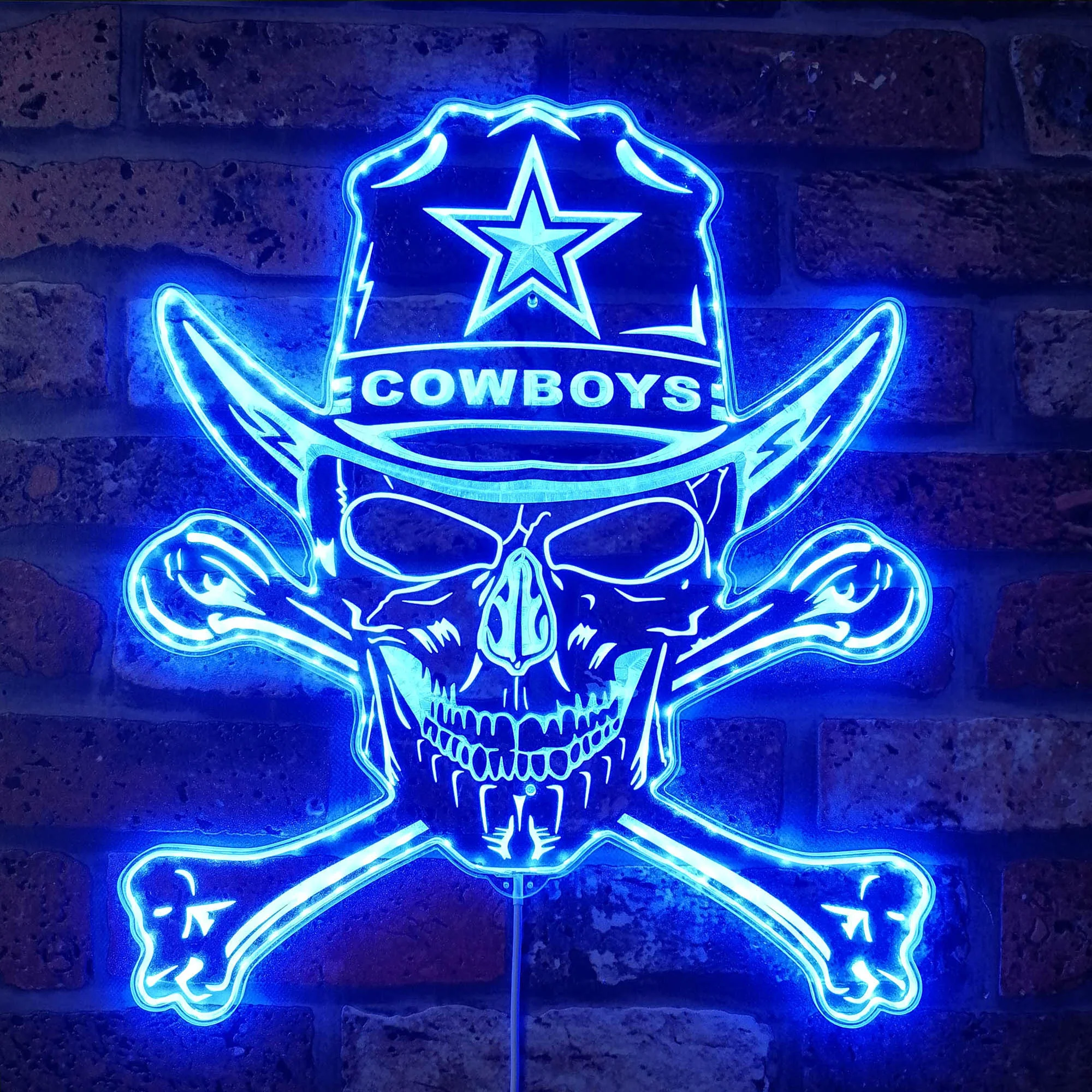 Dallas Cowboys Skull Neon LED Sign with Dynamic RGB Colors