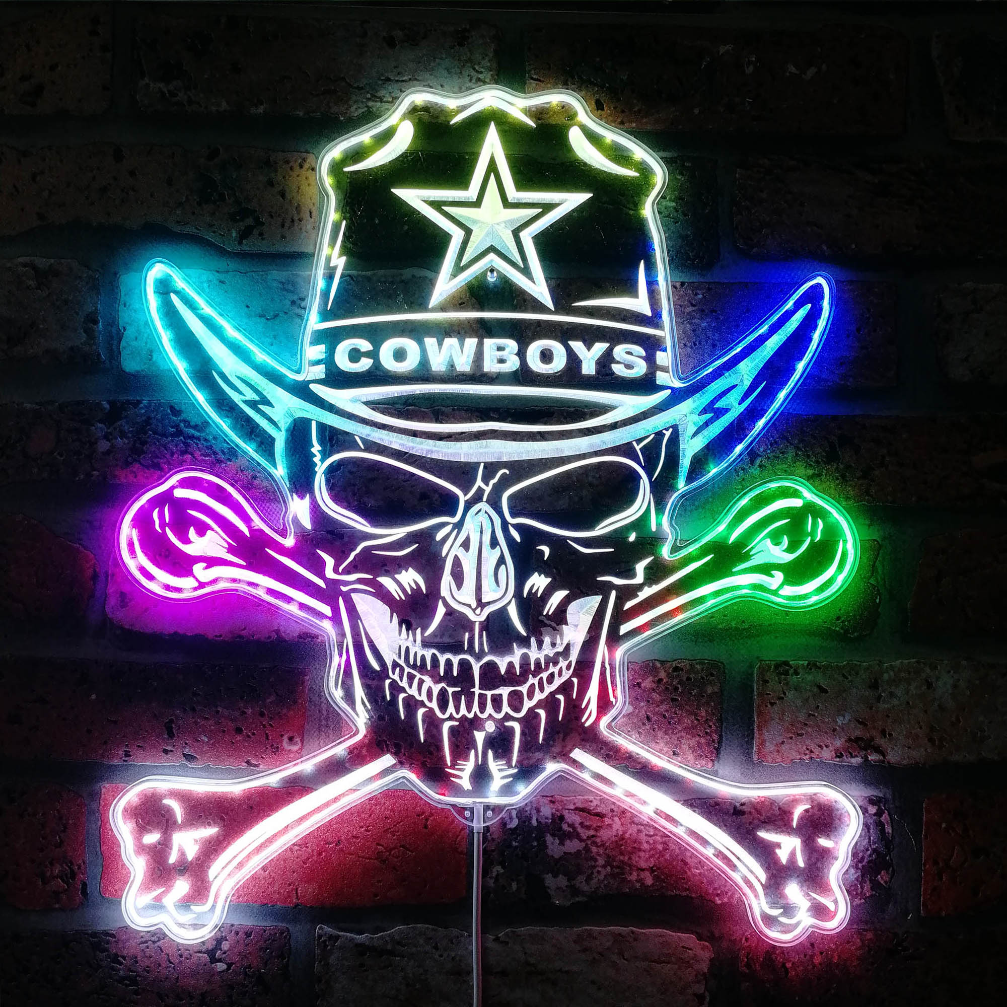 Dallas Cowboys Skull Neon LED Sign with Dynamic RGB Colors - Image 2