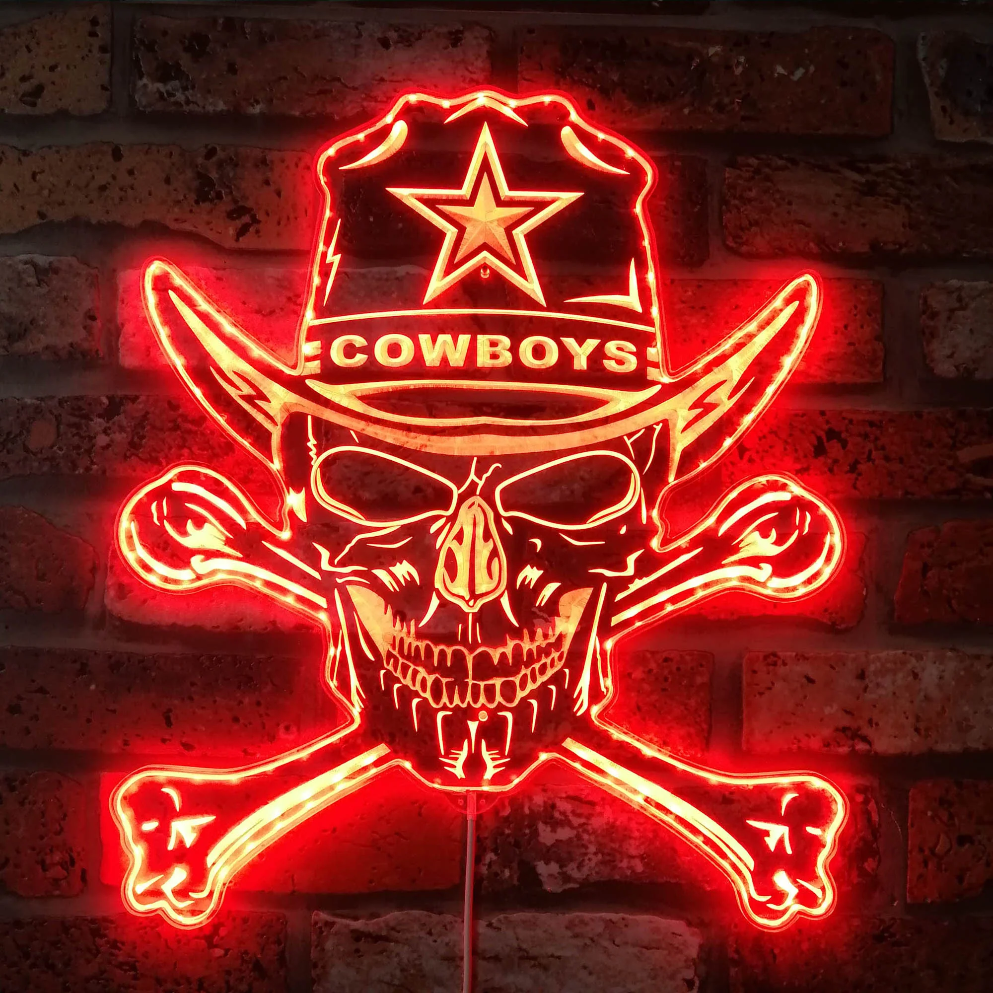 Dallas Cowboys Skull Neon LED Sign with Dynamic RGB Colors - Image 4