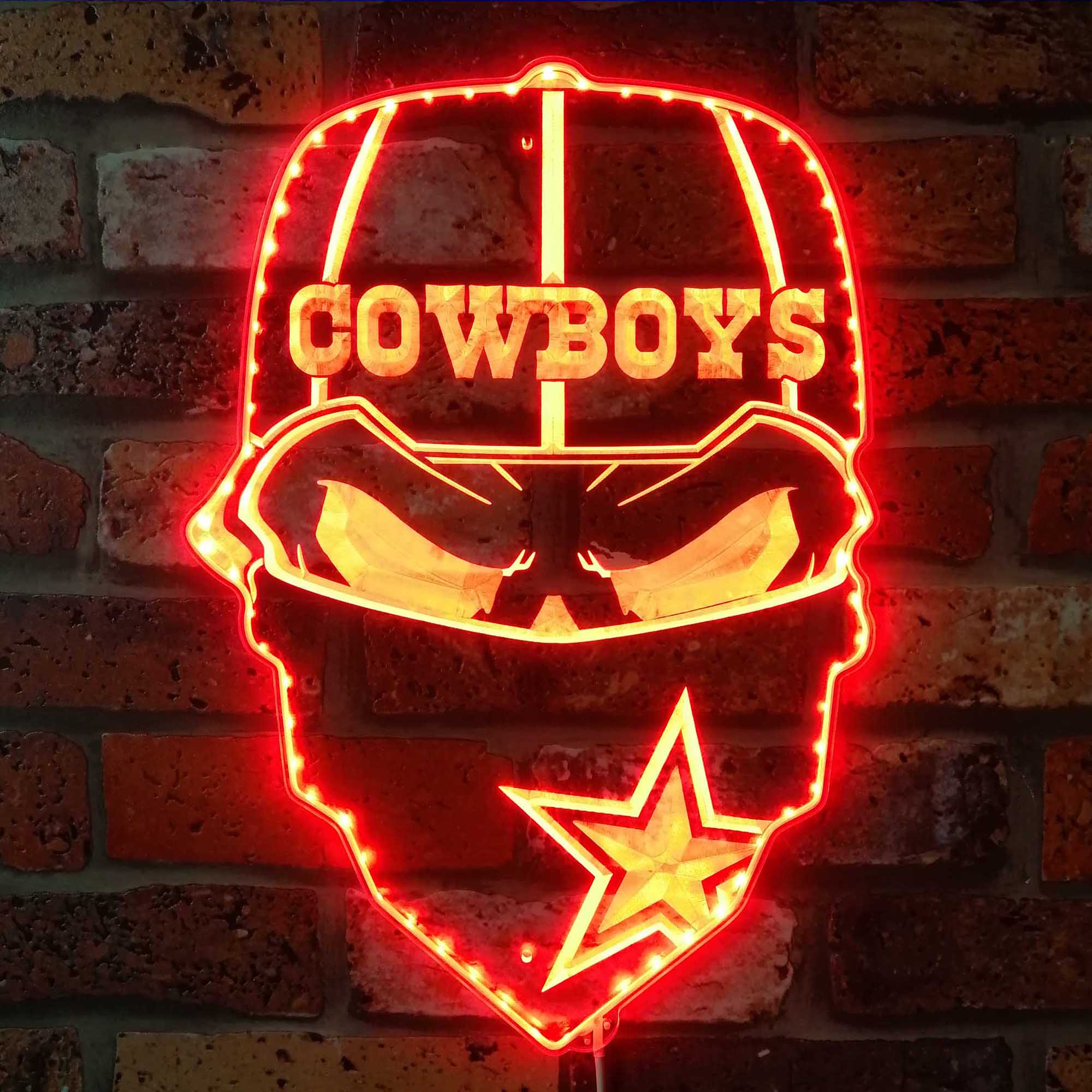 Dallas Cowboys Skull Neon LED Sign with Dynamic RGB Colors - Image 3