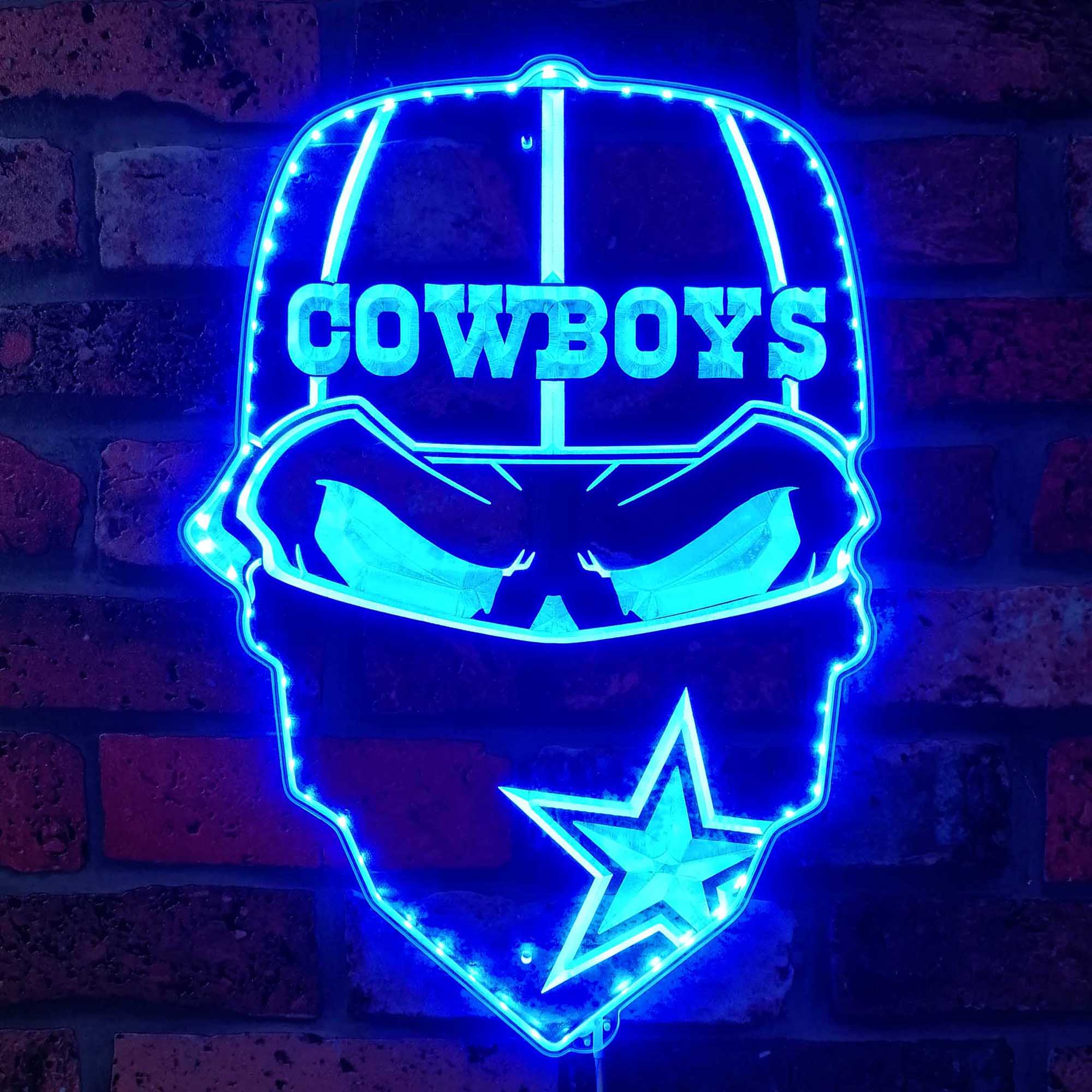 Dallas Cowboys Skull Neon LED Sign with Dynamic RGB Colors - Image 4