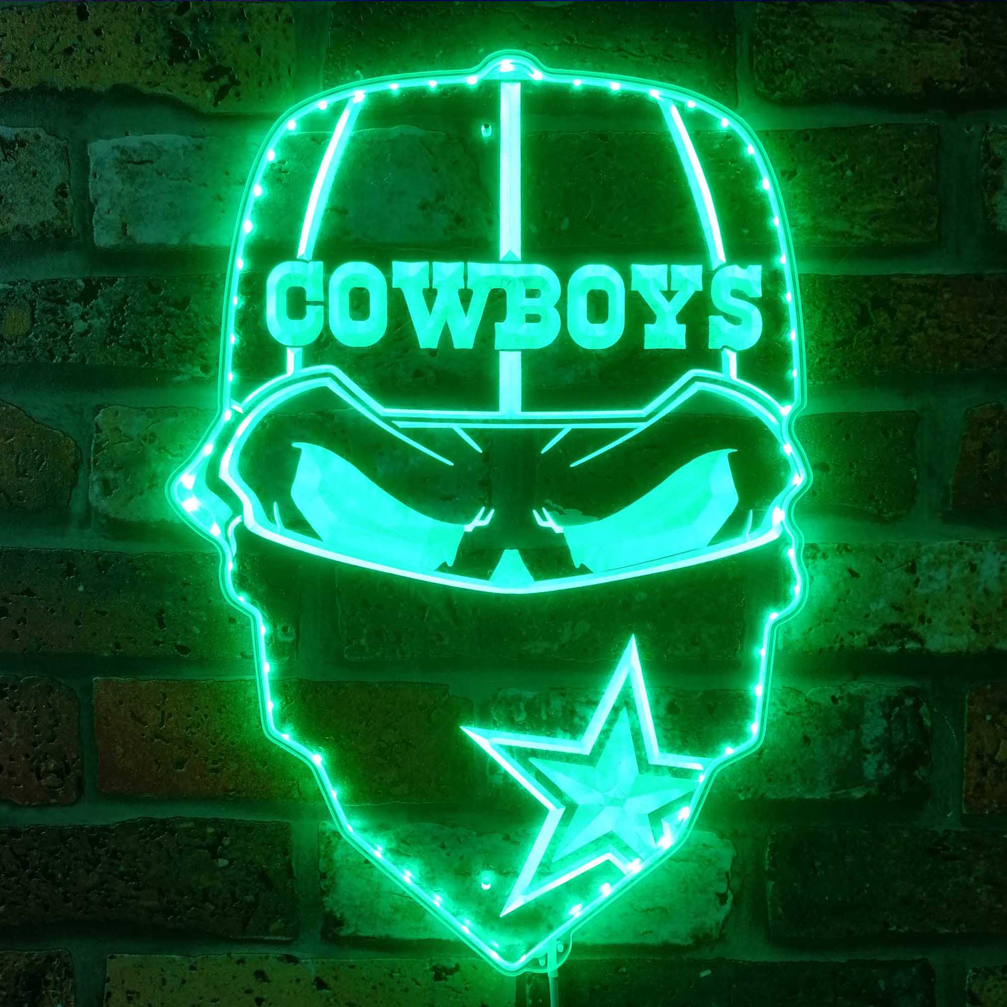 Dallas Cowboys Skull Neon LED Sign with Dynamic RGB Colors - Image 6
