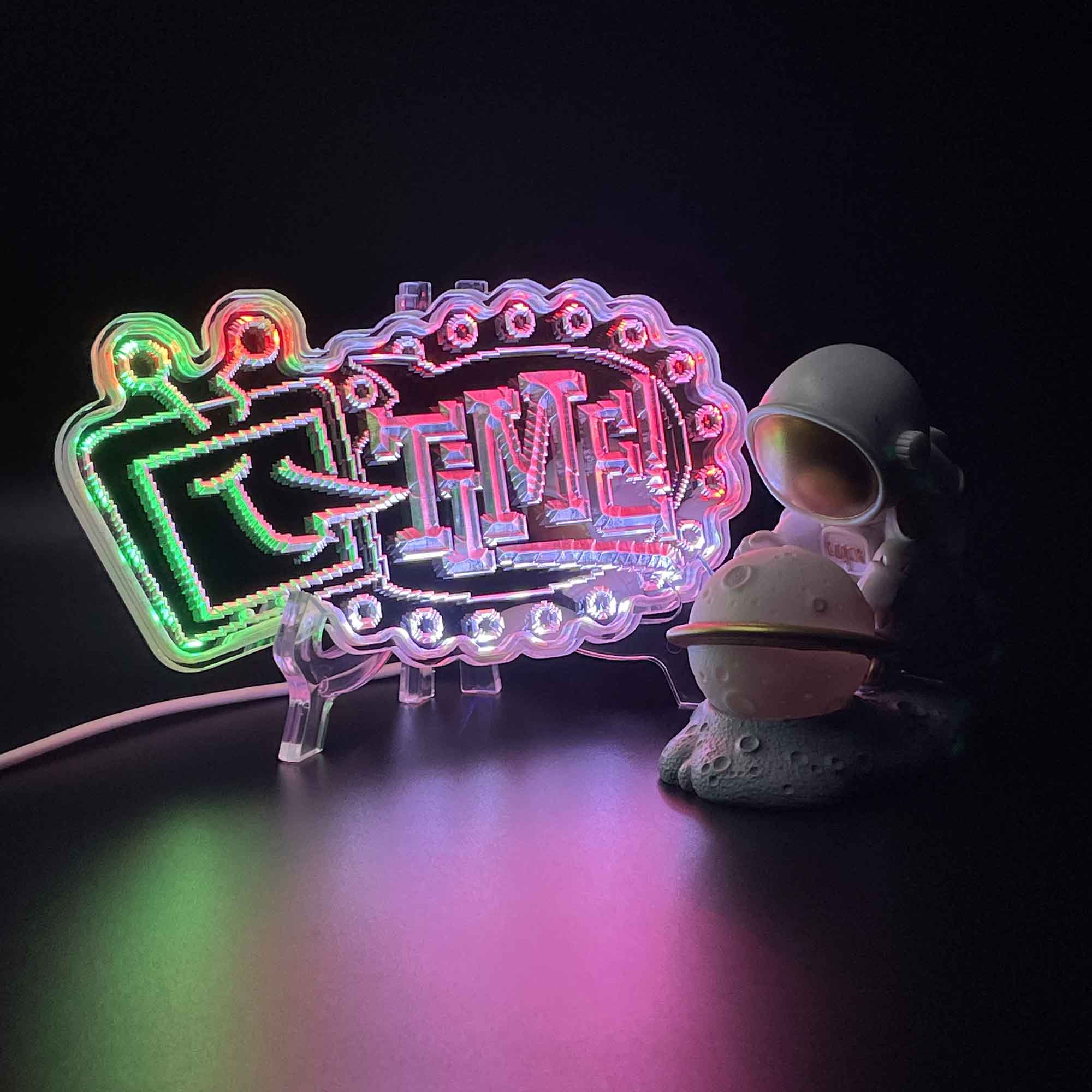 Deltratune Tenna Tv Time Neon LED Sign with Dynamic RGB Colors Mirror Backing
