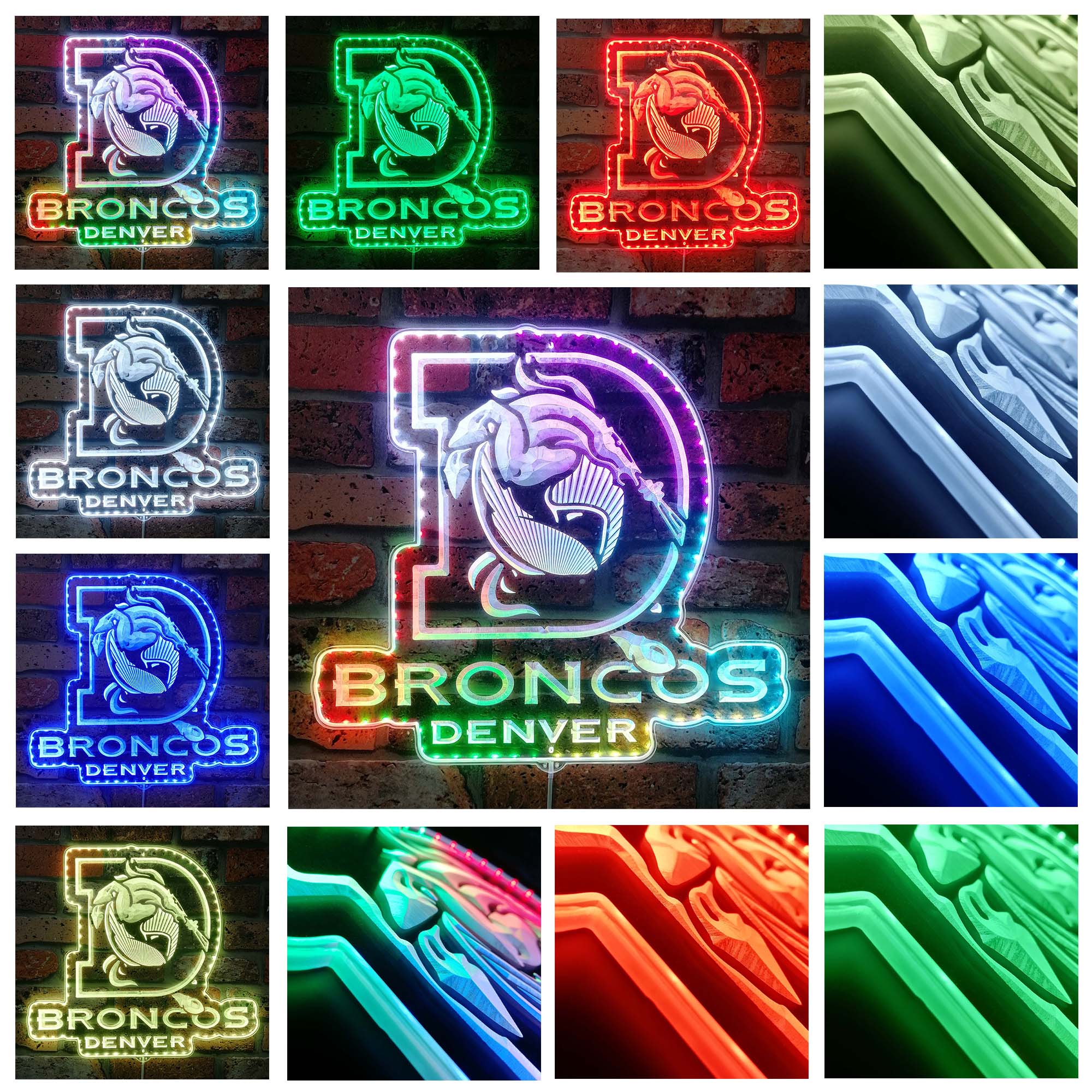 Denver Broncos Logo with Bronco in Center of Denver D Neon LED Sign with Dynamic RGB Colors - Image 2