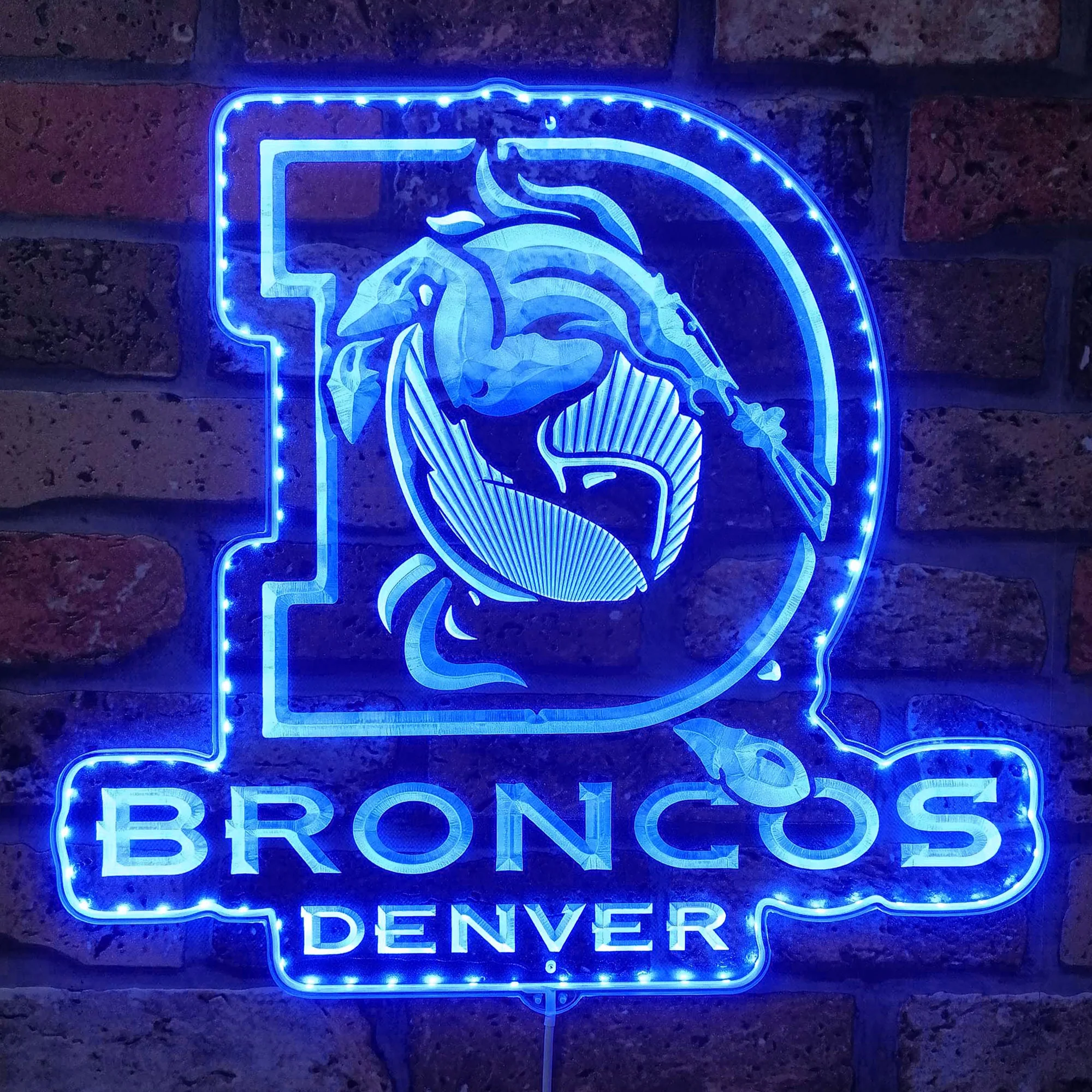 Denver Broncos Logo with Bronco in Center of Denver D Neon LED Sign with Dynamic RGB Colors - Image 4