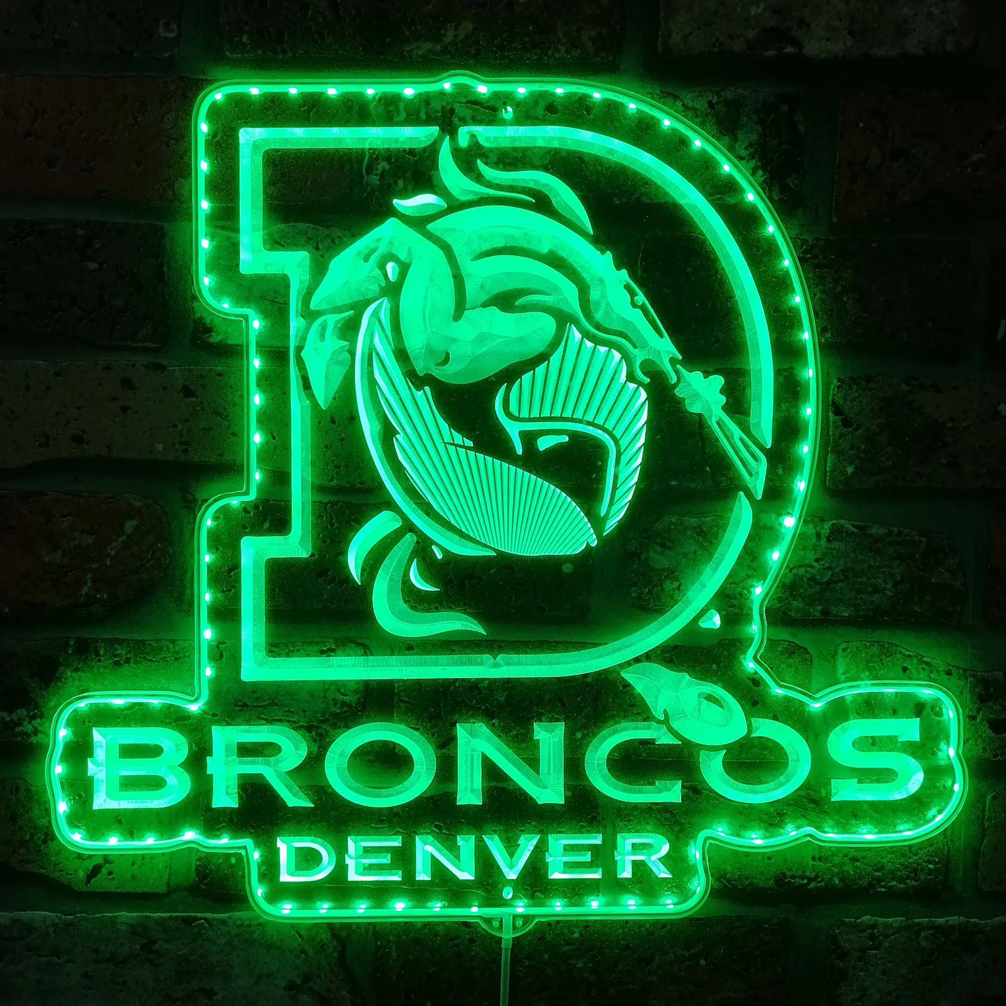 Denver Broncos Logo with Bronco in Center of Denver D Neon LED Sign with Dynamic RGB Colors - Image 6