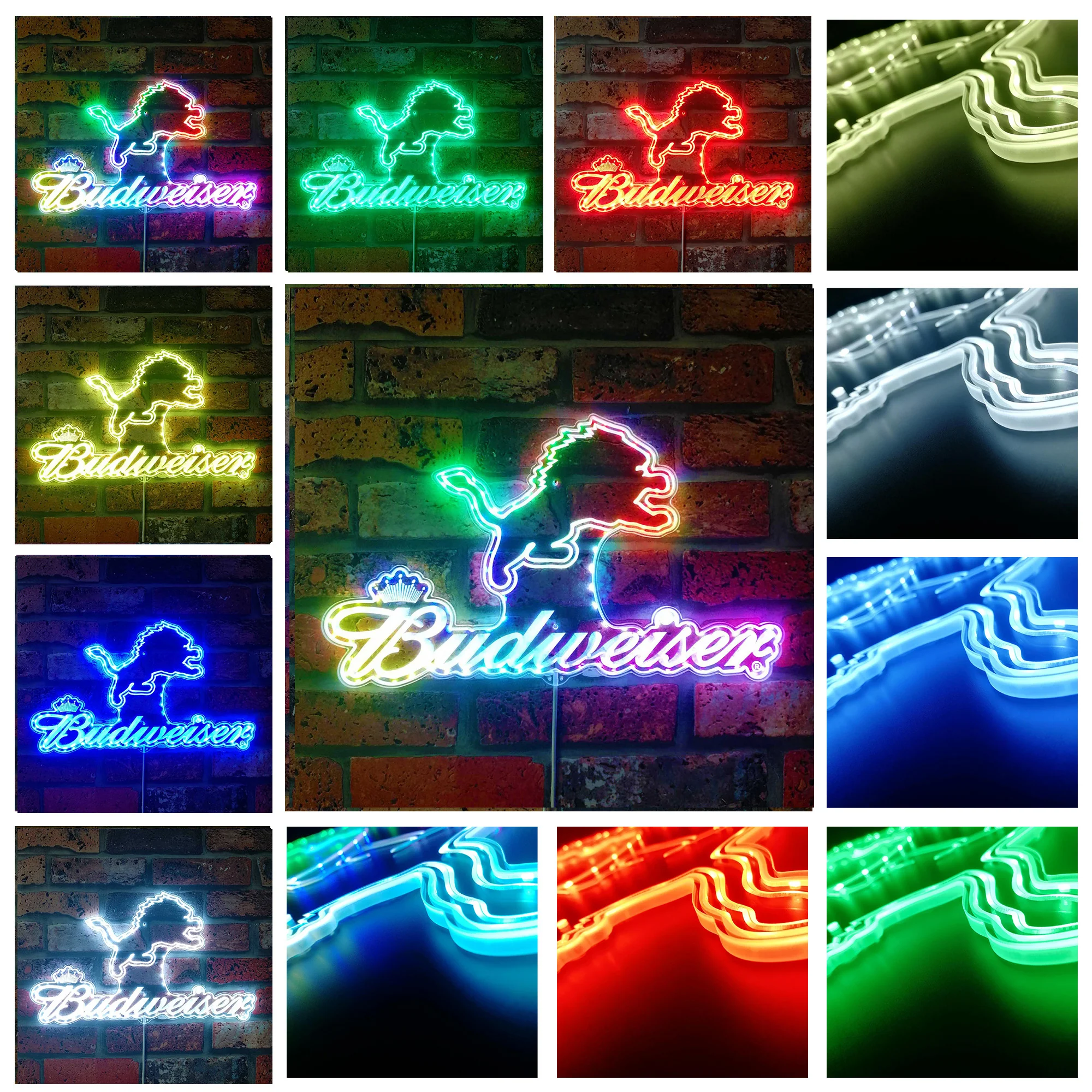 Detroit Lions Budweiser Neon LED Sign with Dynamic RGB Colors - Image 3