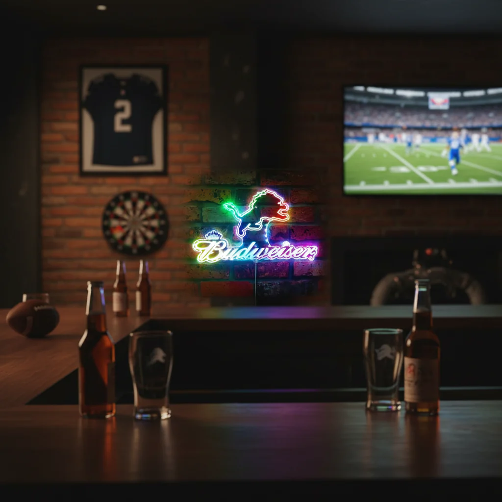 Detroit Lions Budweiser Neon LED Sign with Dynamic RGB Colors - Image 8