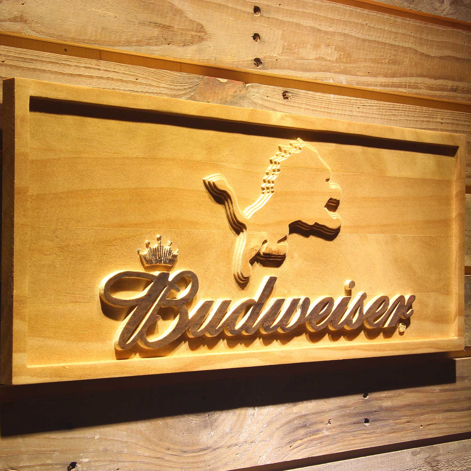 Detroit Lions Budweiser 3D Solid Wooden Craving Sign - Image 2
