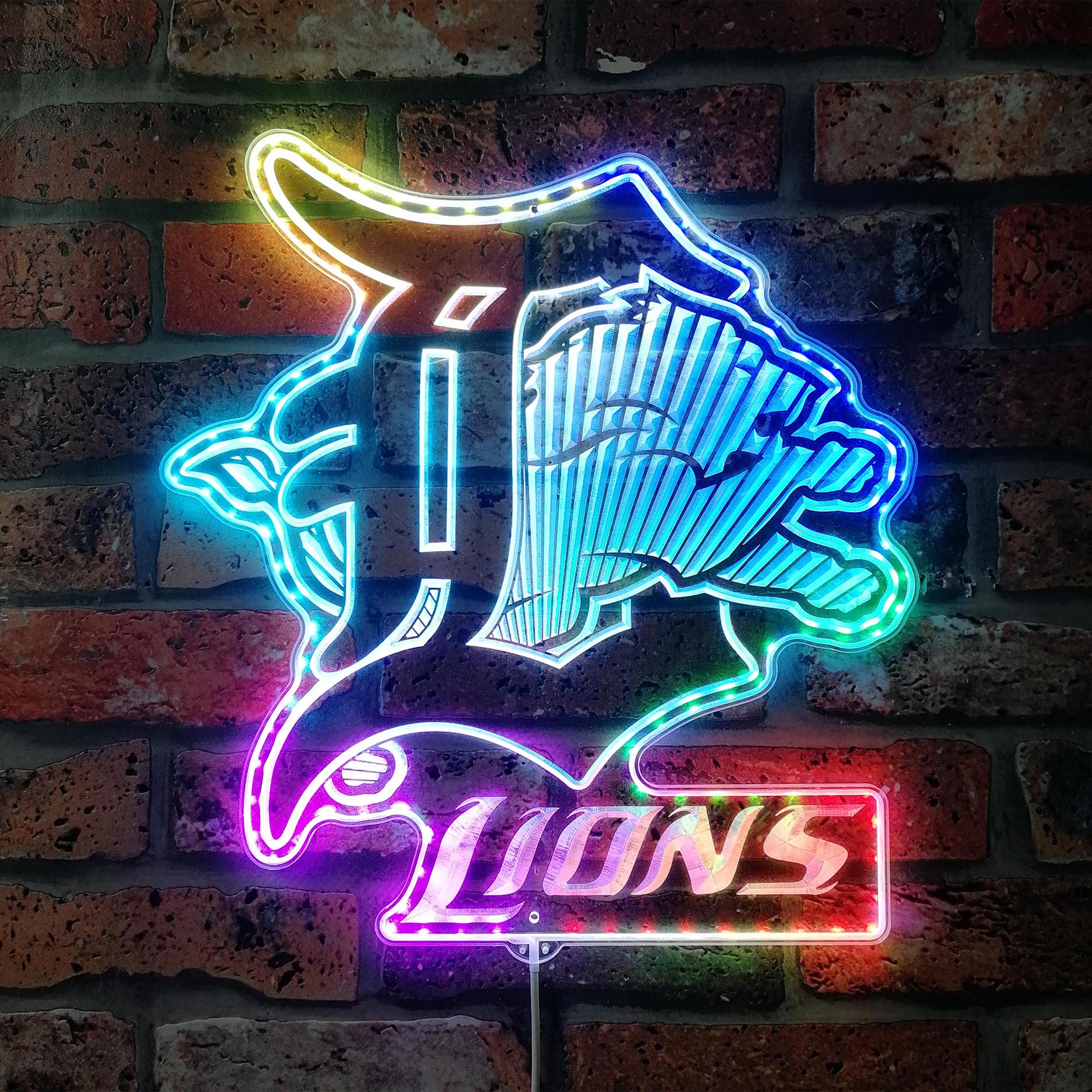 Detroit Lions Neon LED Sign with Dynamic RGB Colors