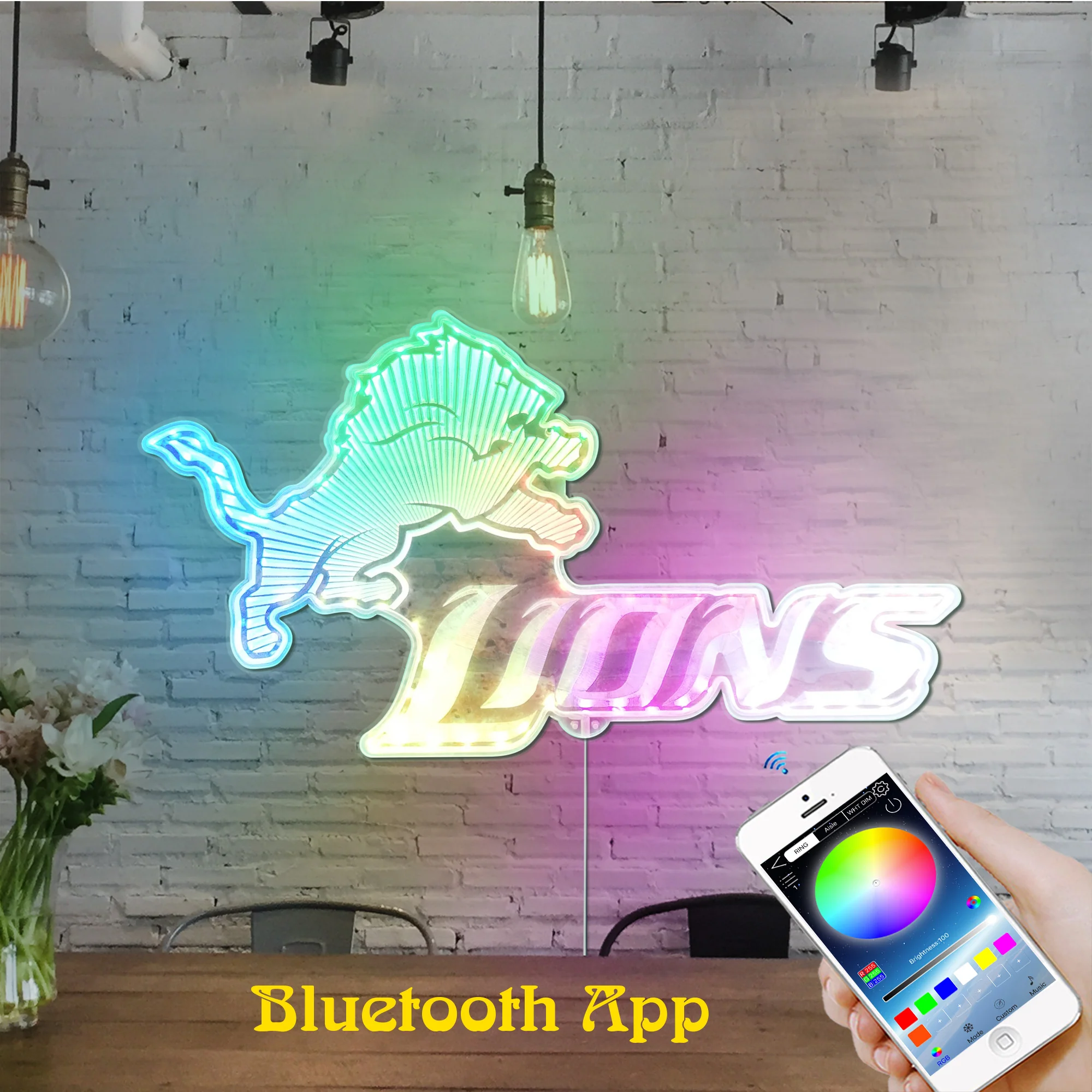 Detroit Lions Neon LED Sign with Dynamic RGB Colors - Image 3
