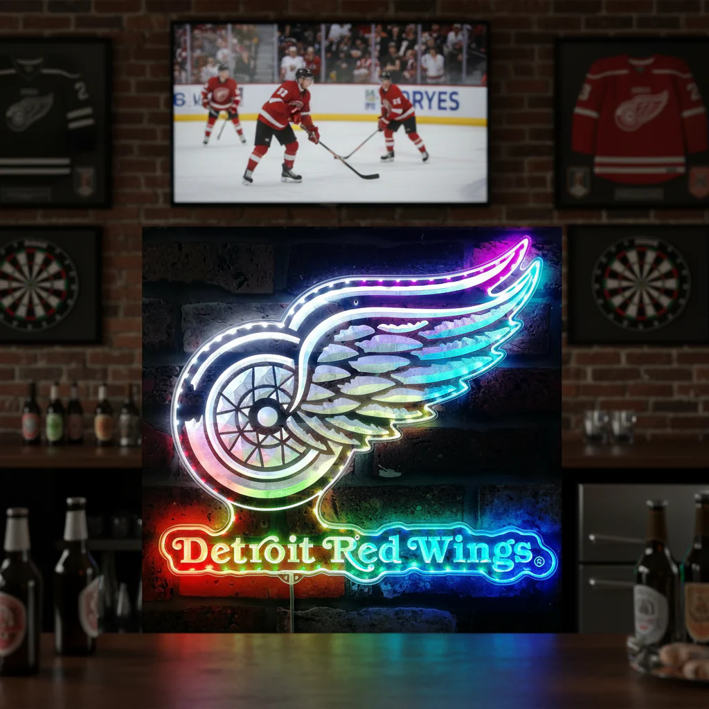 Detroit Red Wings Neon LED Sign with Dynamic RGB Colors - Image 8