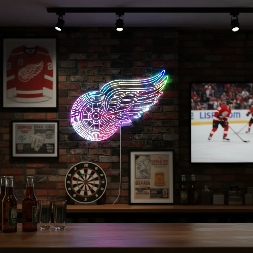 Detroit Red Wings Neon LED Sign with Dynamic RGB Colors - Image 9