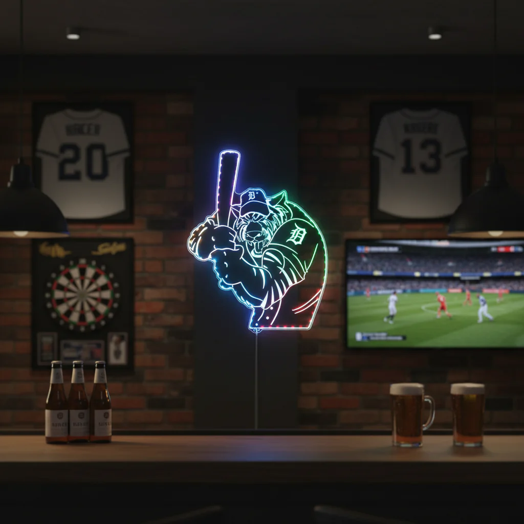 Detroit Tigers Baseball Neon LED Sign with Dynamic RGB Colors - Image 8