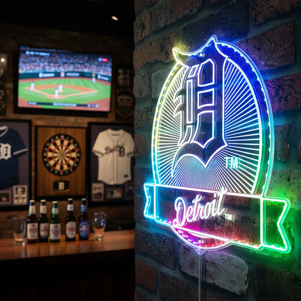 Detroit Tigers Neon LED Sign with Dynamic RGB Colors - Image 8