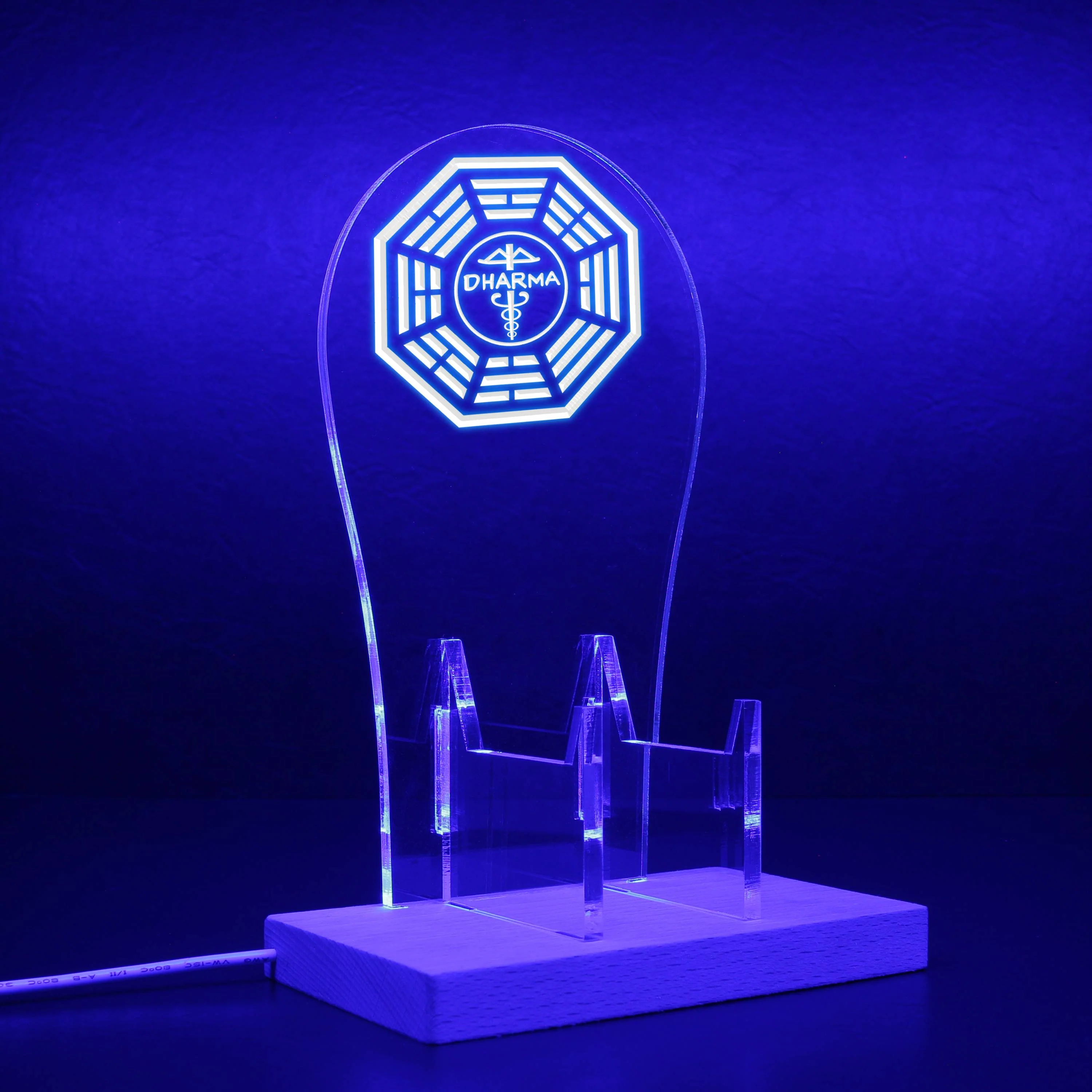 Dharma Initiative Red And White Lost Light Sign RGB LED Gaming Headset Controller Stand