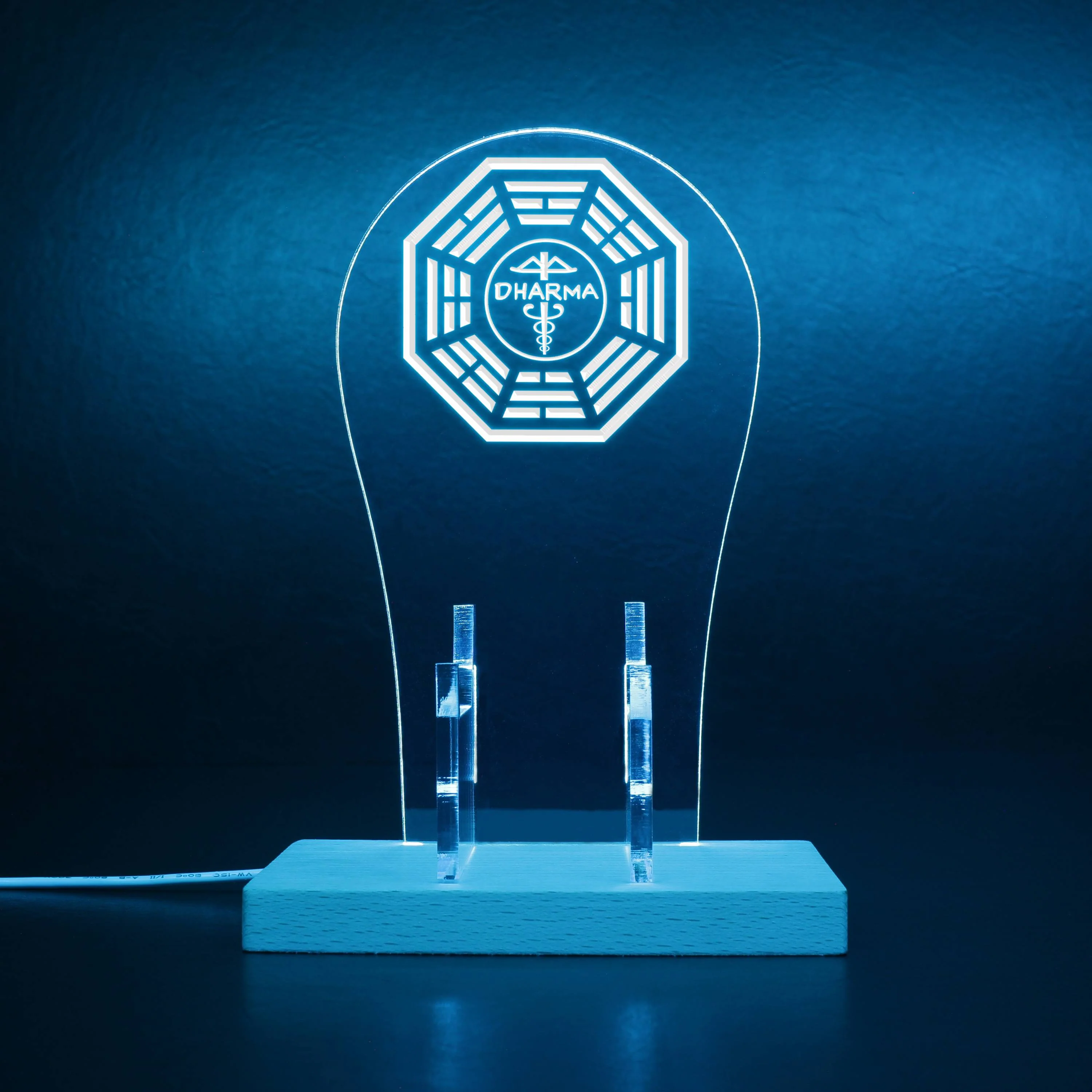 Dharma Initiative Red And White Lost Light Sign RGB LED Gaming Headset Controller Stand - Image 3