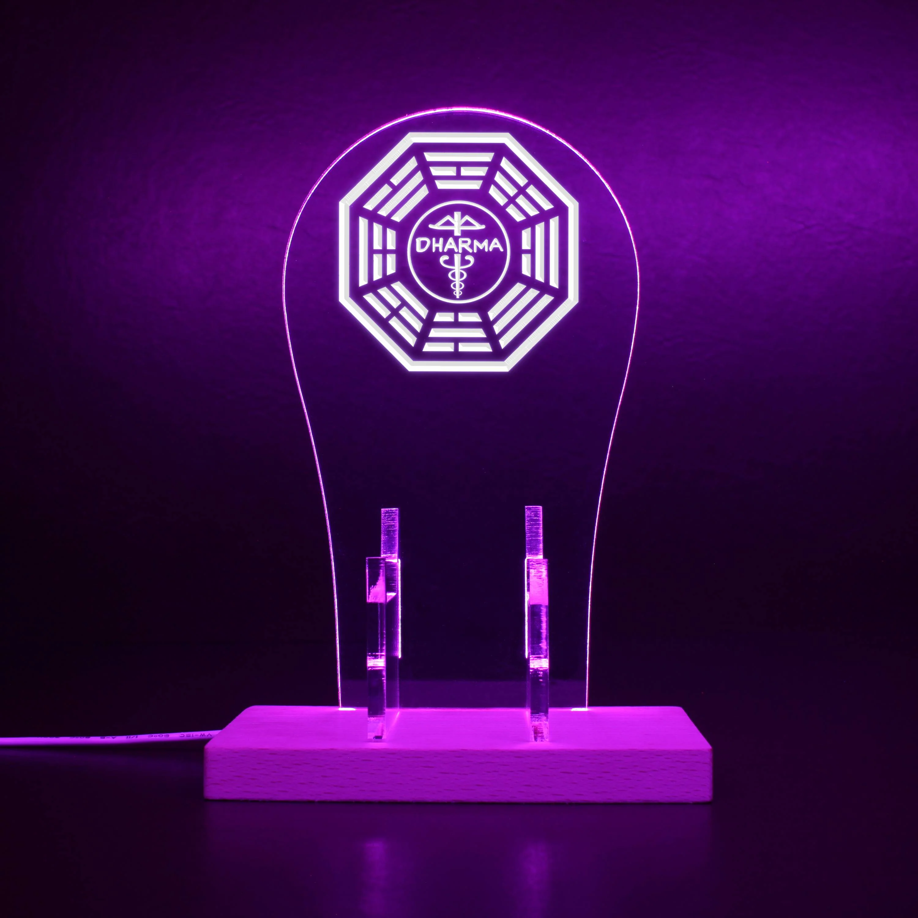 Dharma Initiative Red And White Lost Light Sign RGB LED Gaming Headset Controller Stand - Image 4