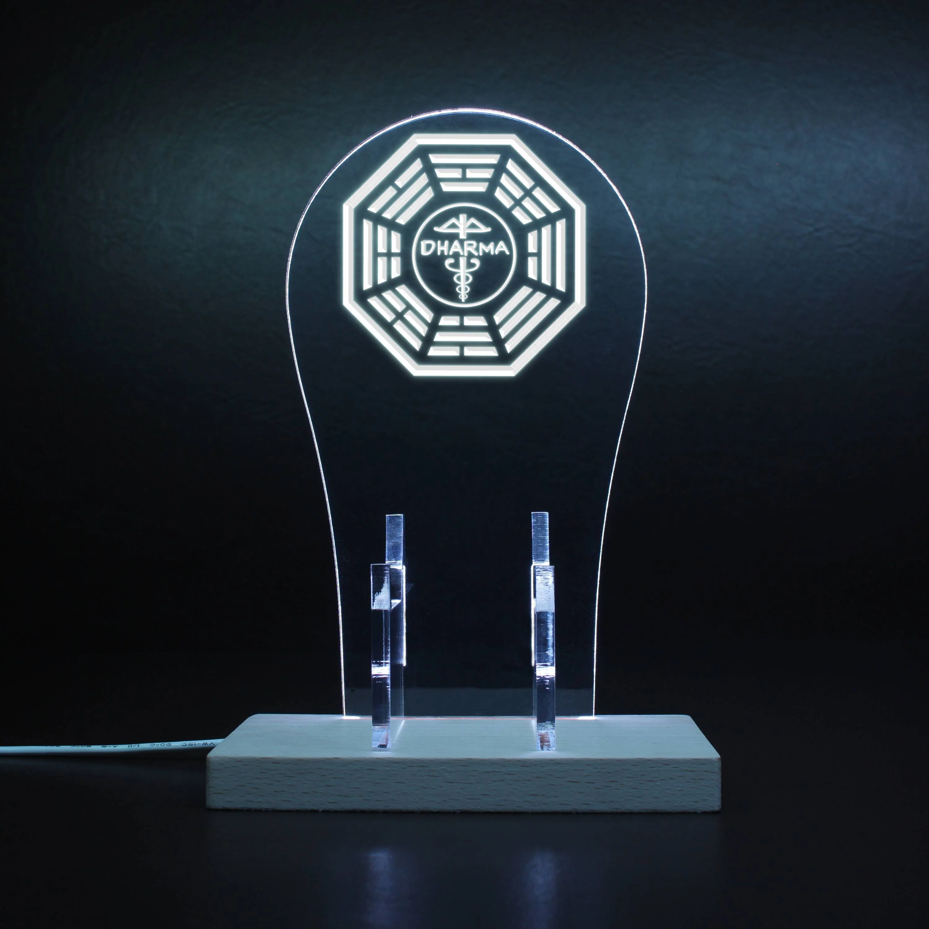 Dharma Initiative Red And White Lost Light Sign RGB LED Gaming Headset Controller Stand - Image 5