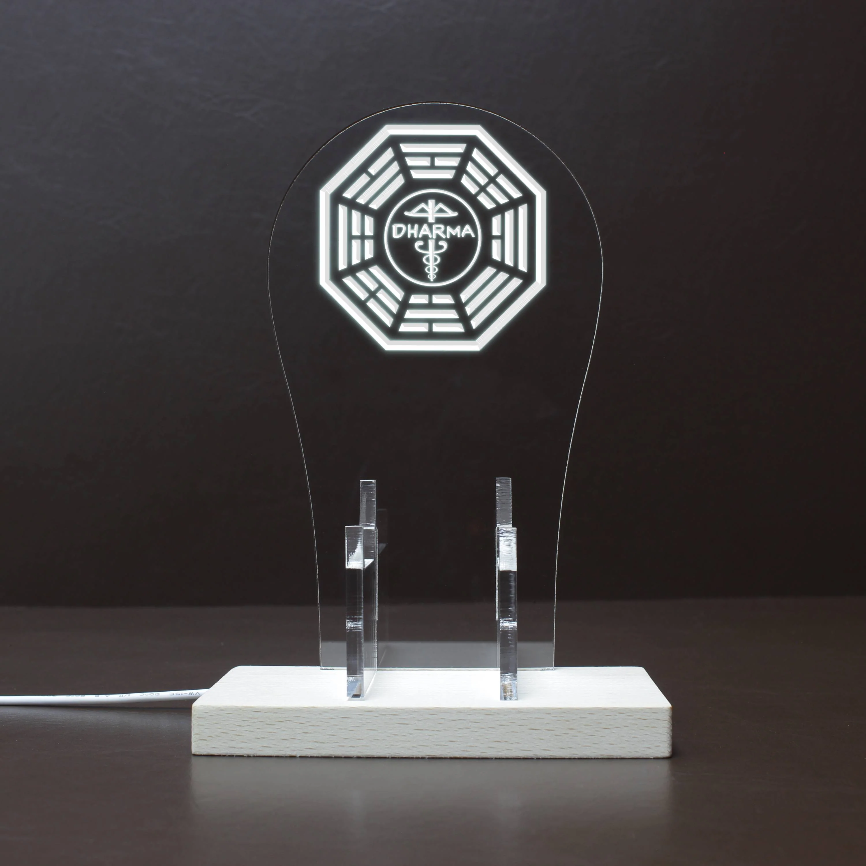 Dharma Initiative Red And White Lost Light Sign RGB LED Gaming Headset Controller Stand - Image 8