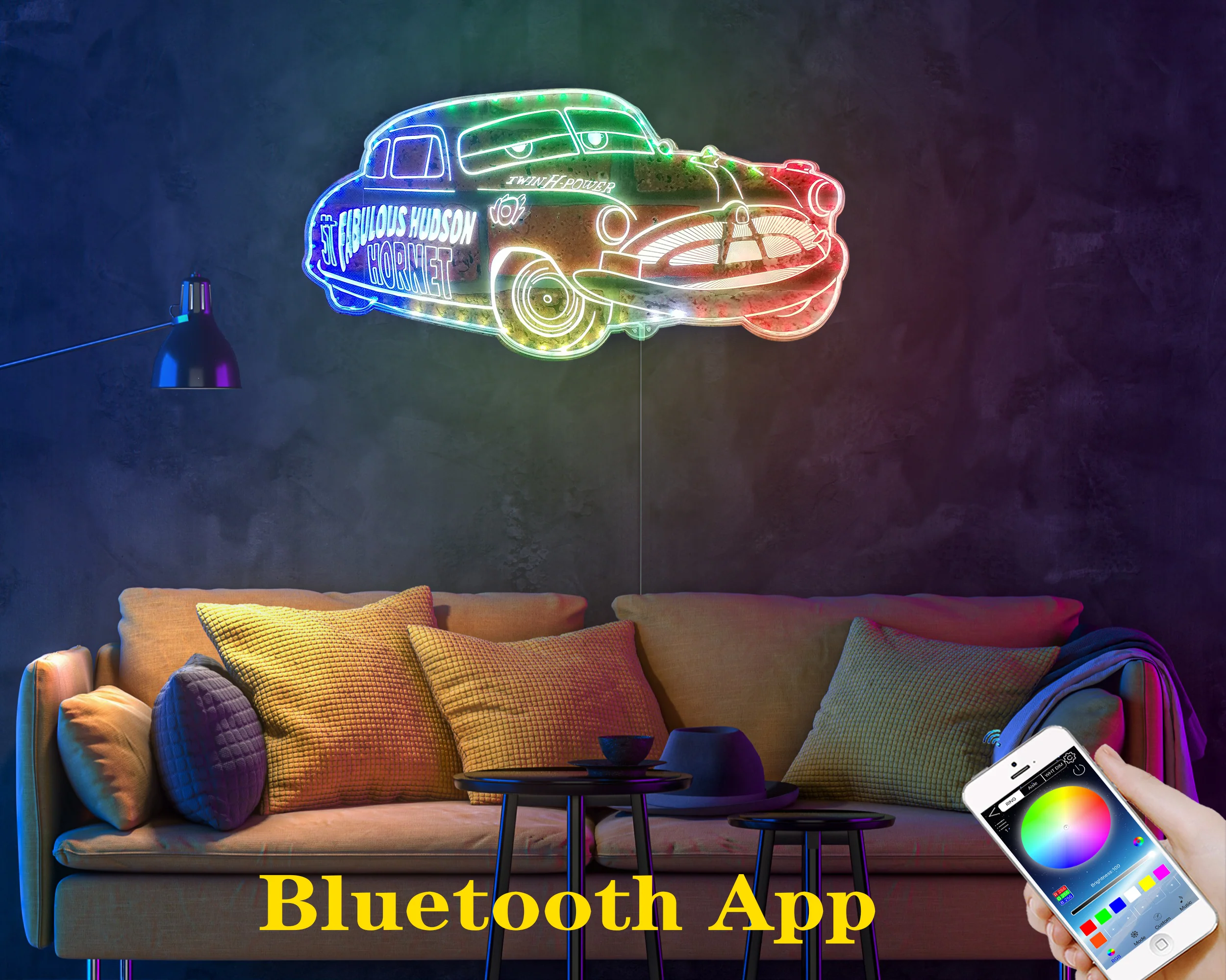 Doc Hudson Mcqueen Cartoon Neon LED Sign with Dynamic RGB Colors - Image 2