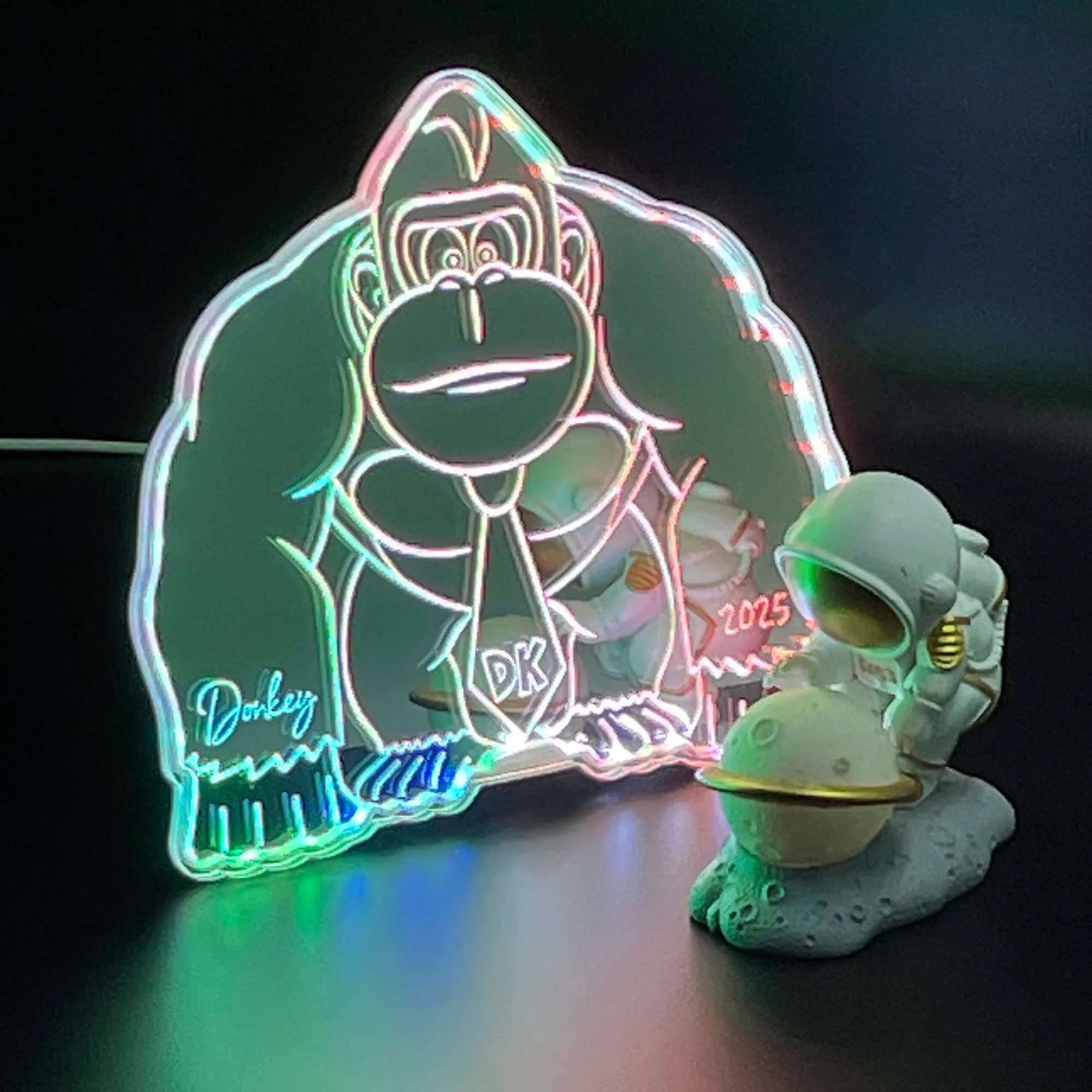 Donkey Kong Mario Neon LED Sign with Dynamic RGB Colors Mirror Backing