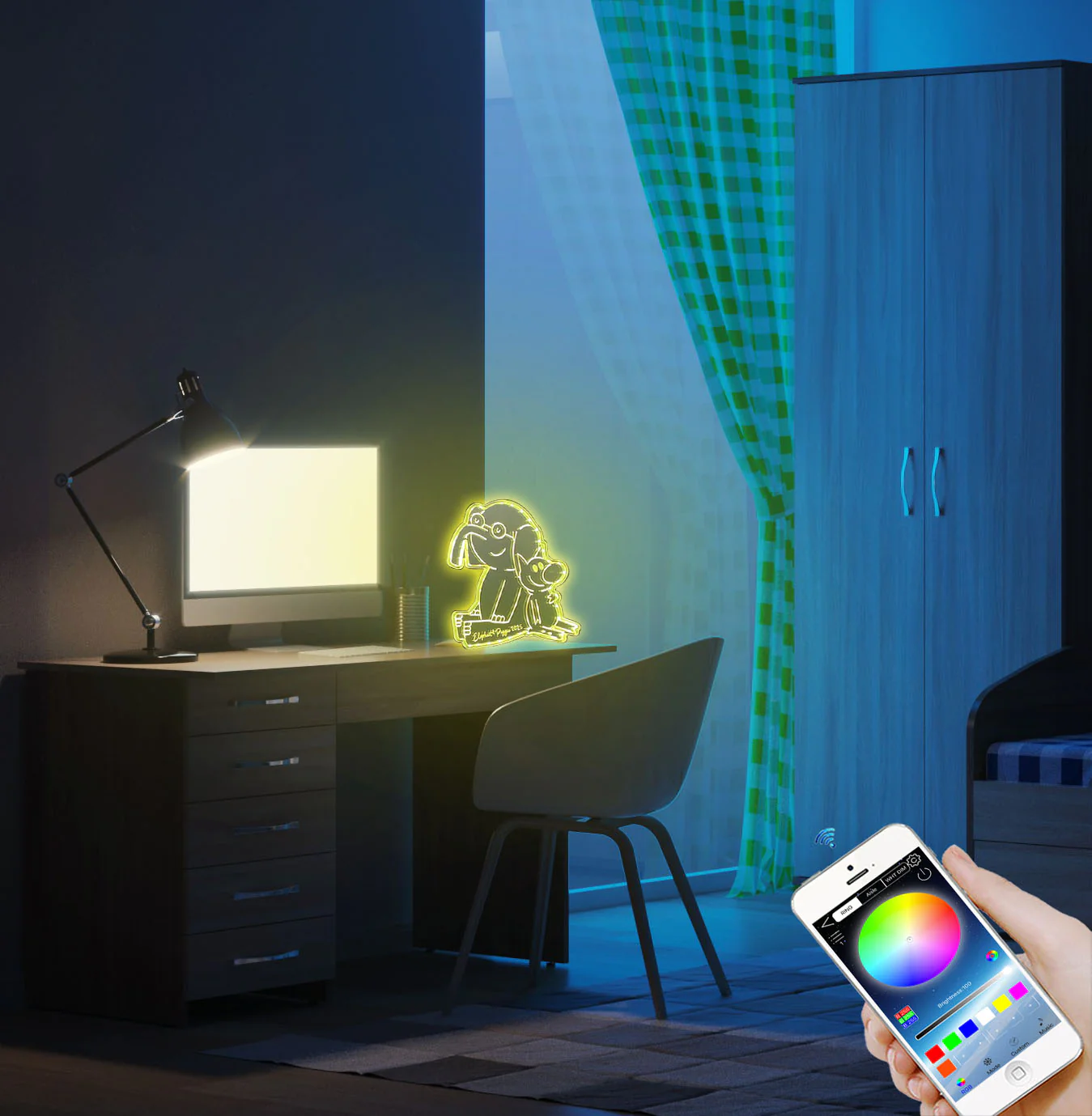 elephant & piggie comic book Neon LED Sign with Dynamic RGB Colors Mirror Backing - Image 6