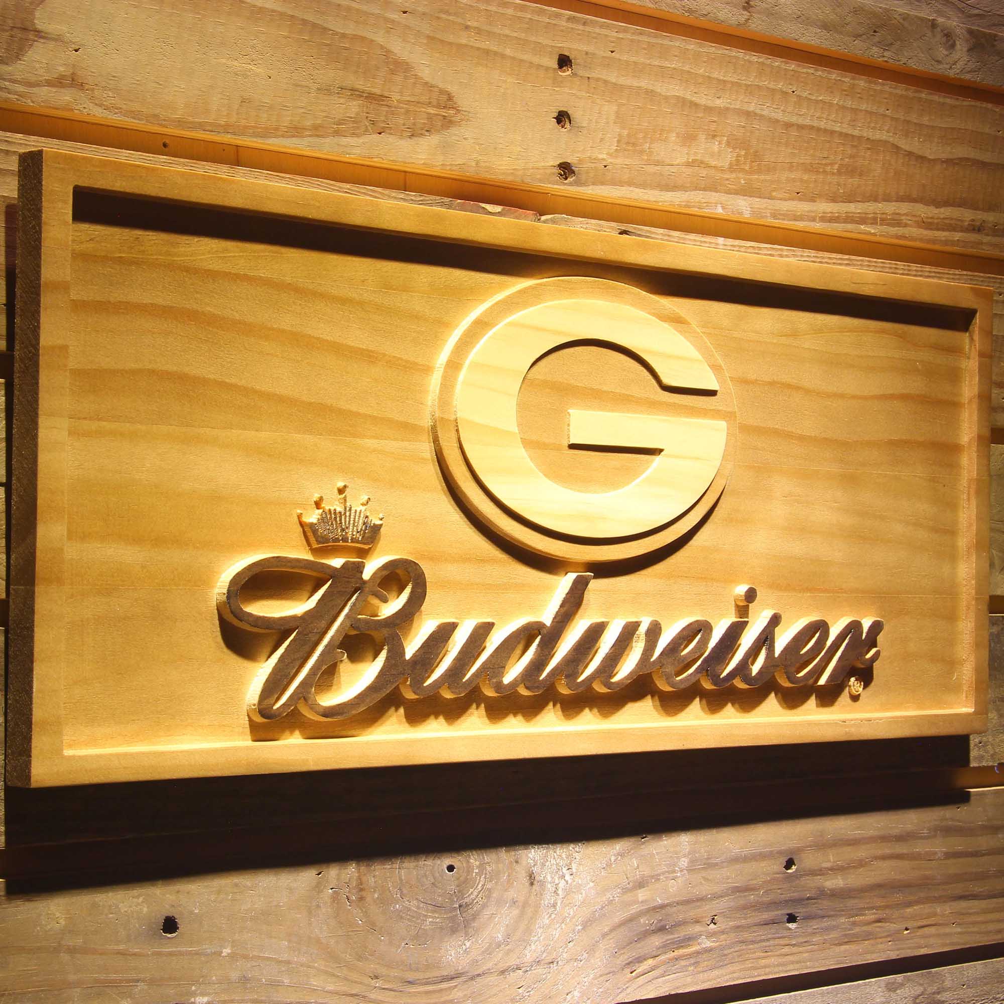 Green Bay Packers Budweiser 3D Solid Wooden Craving Sign - Image 2