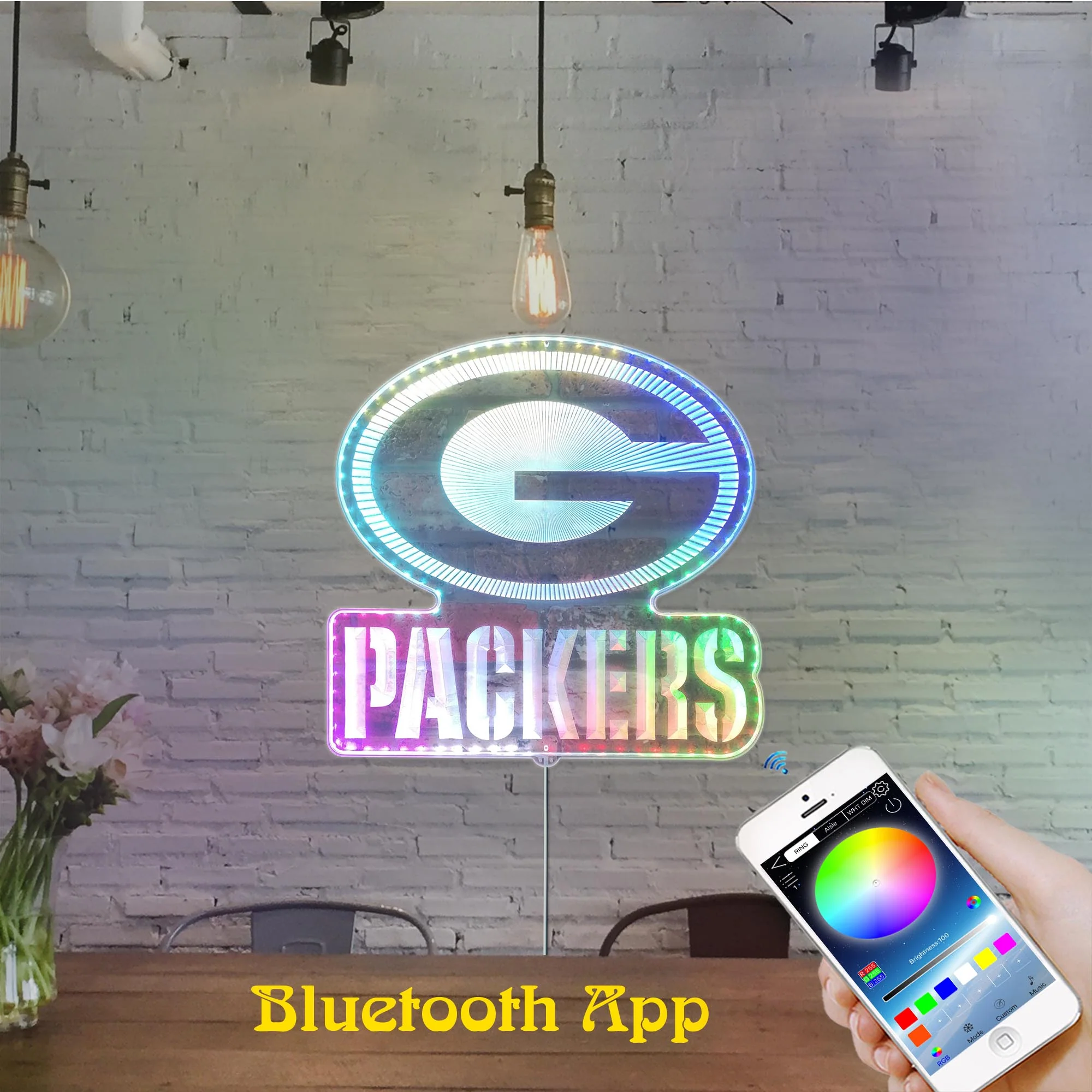 Green Bay Packers Neon LED Sign with Dynamic RGB Colors - Image 7