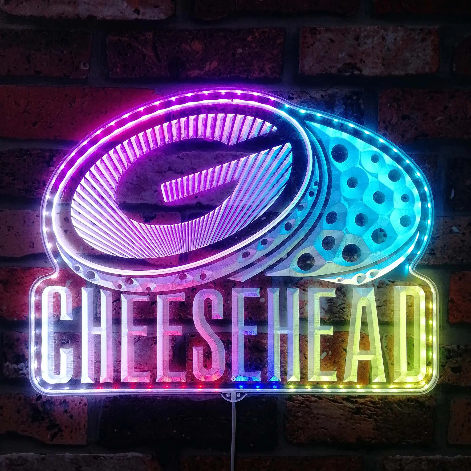 Green Bay Packers CheeseHead Neon LED Sign with Dynamic RGB Colors - Image 2