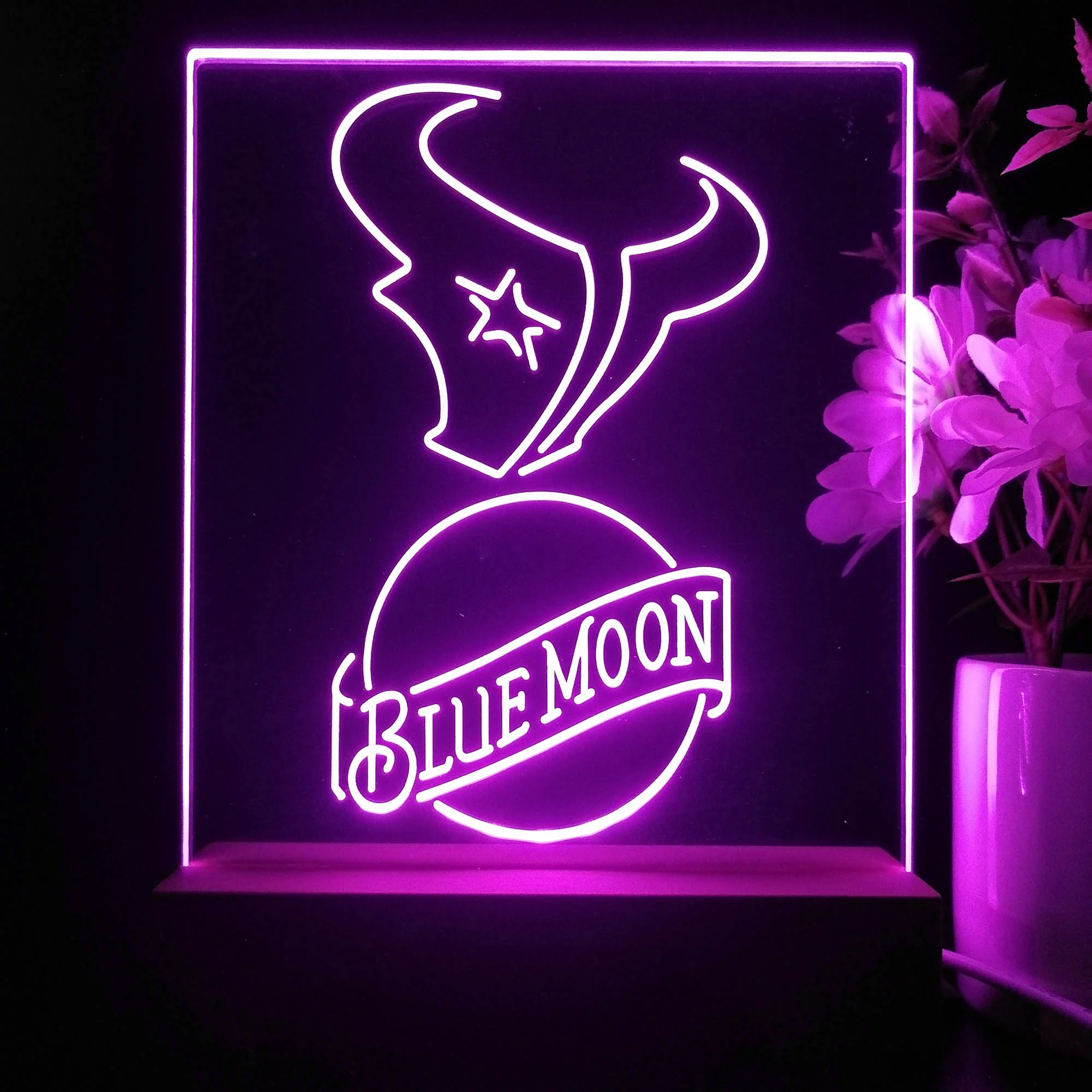Houston Texans Blue Moon Neon Sign Pub Bar Lamp - Image 3