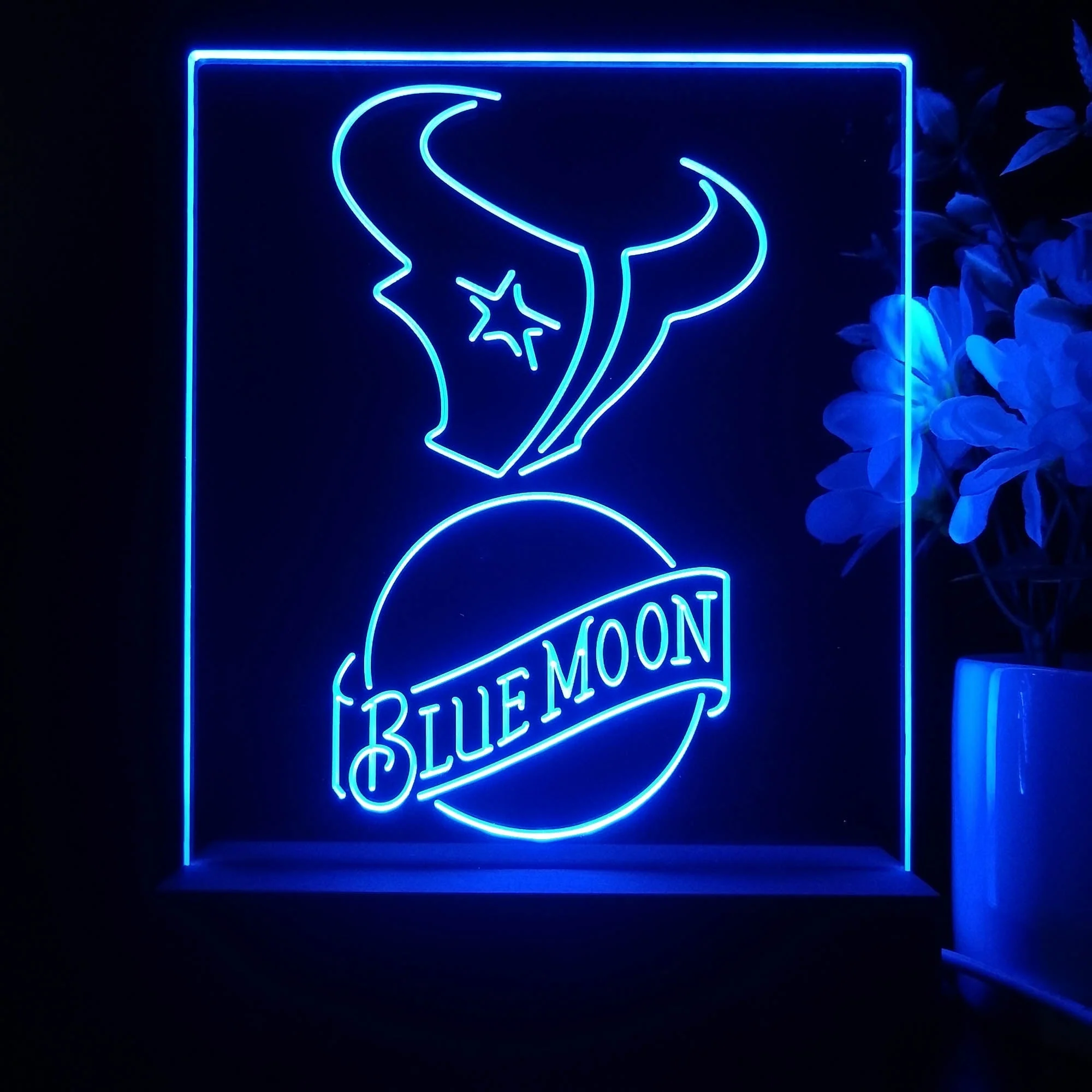 Houston Texans Blue Moon Neon Sign Pub Bar Lamp - Image 4