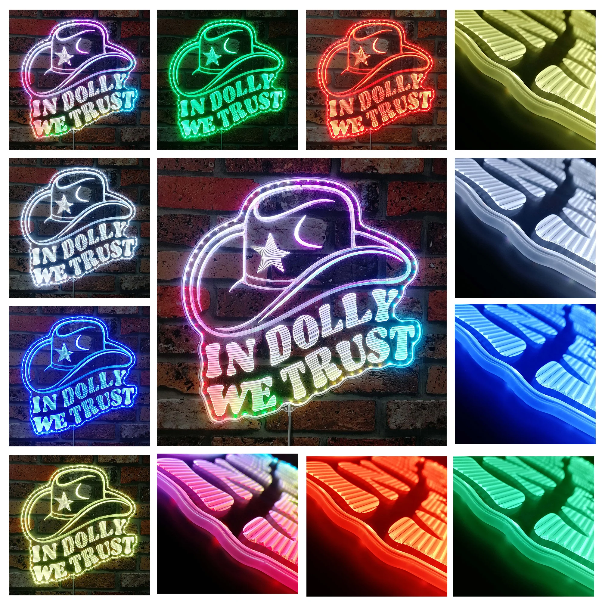 In Dolly We trust Cowgirl Neon LED Sign with Dynamic RGB Colors - Image 2