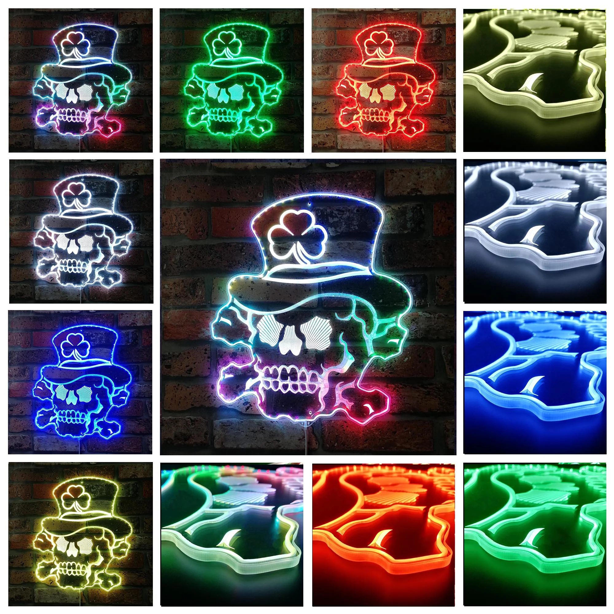 Irish Sugar Skull Neon LED Sign with Dynamic RGB Colors - Image 2