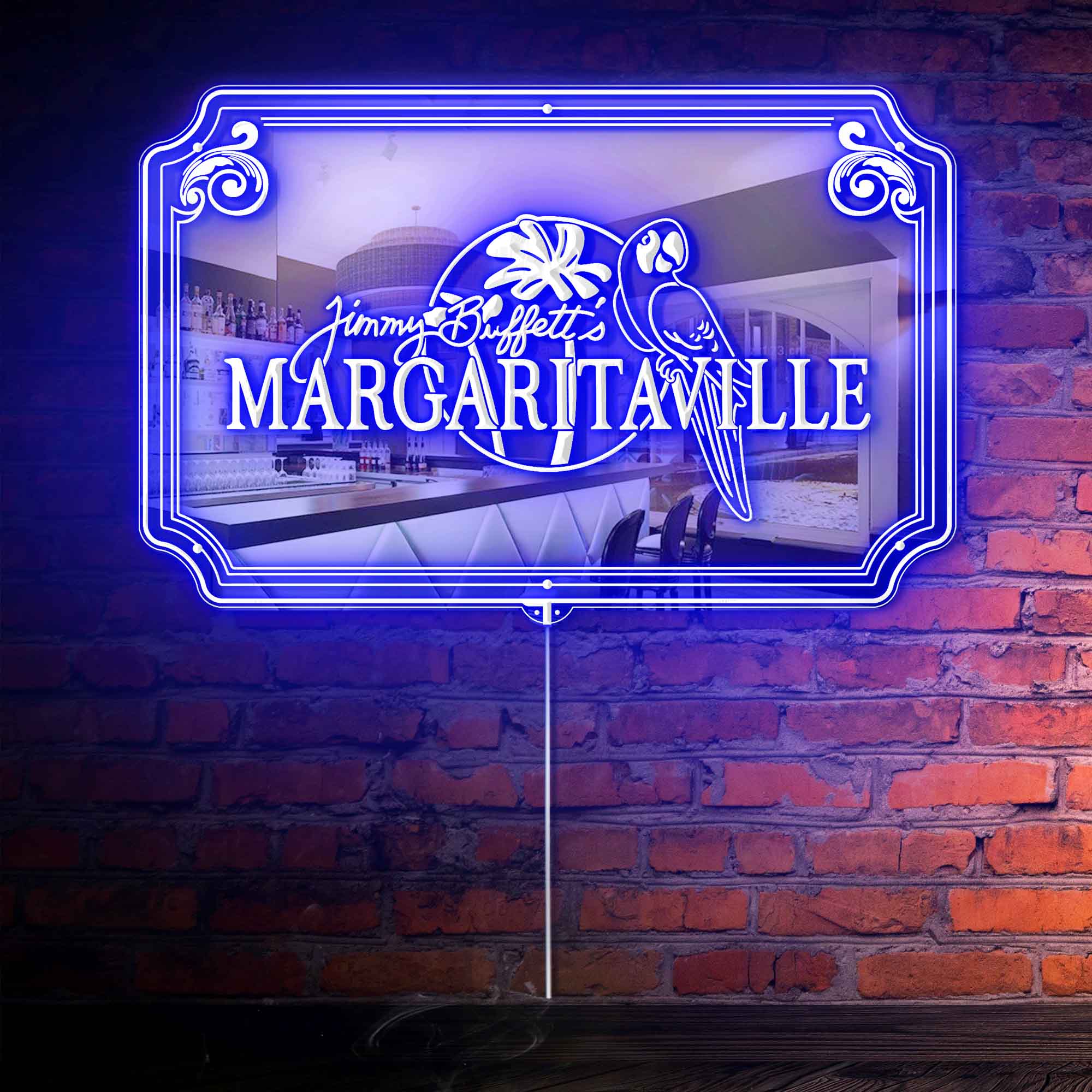 Jimmy Buffett's Margaritaville RGB LED Neon Sign with Elegant Mirror Backing - Perfect for Bars & Home Decor