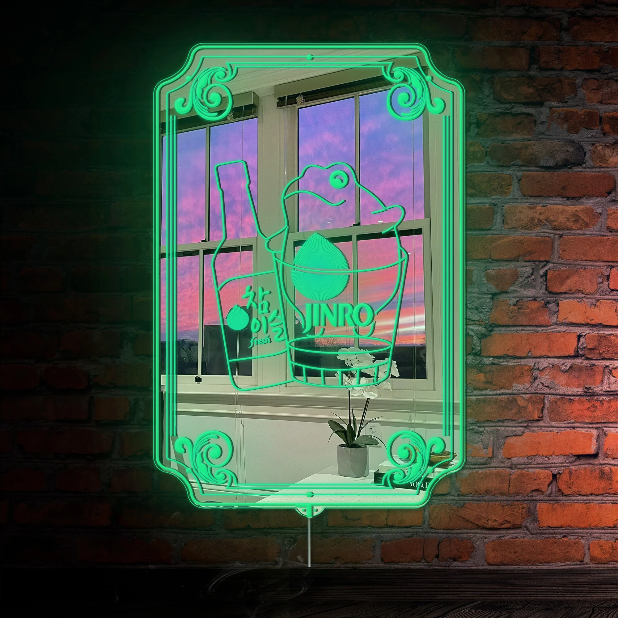 Jinro Soju Frog Korean Beer RGB LED Neon Sign with Elegant Mirror Backing - Image 3