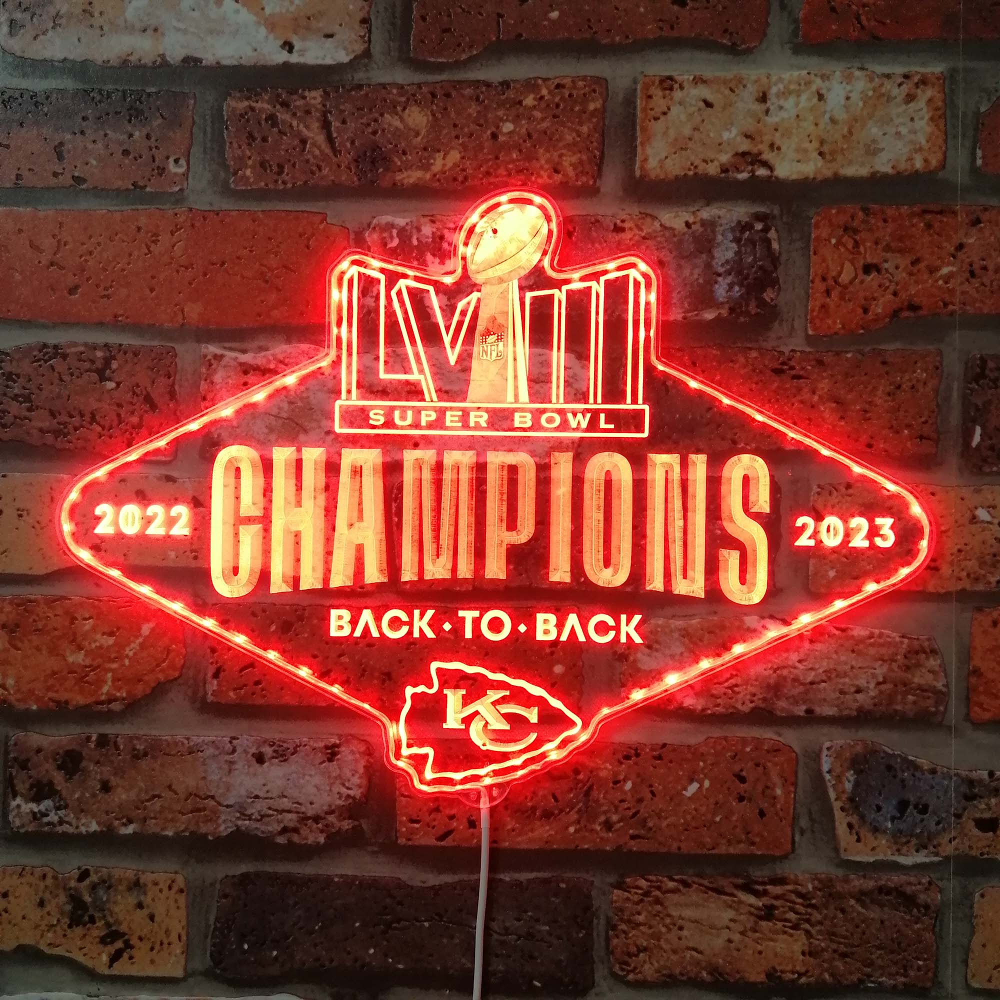 Kansas City Chiefs Back to Back Neon LED Sign with Dynamic RGB Colors - Image 3