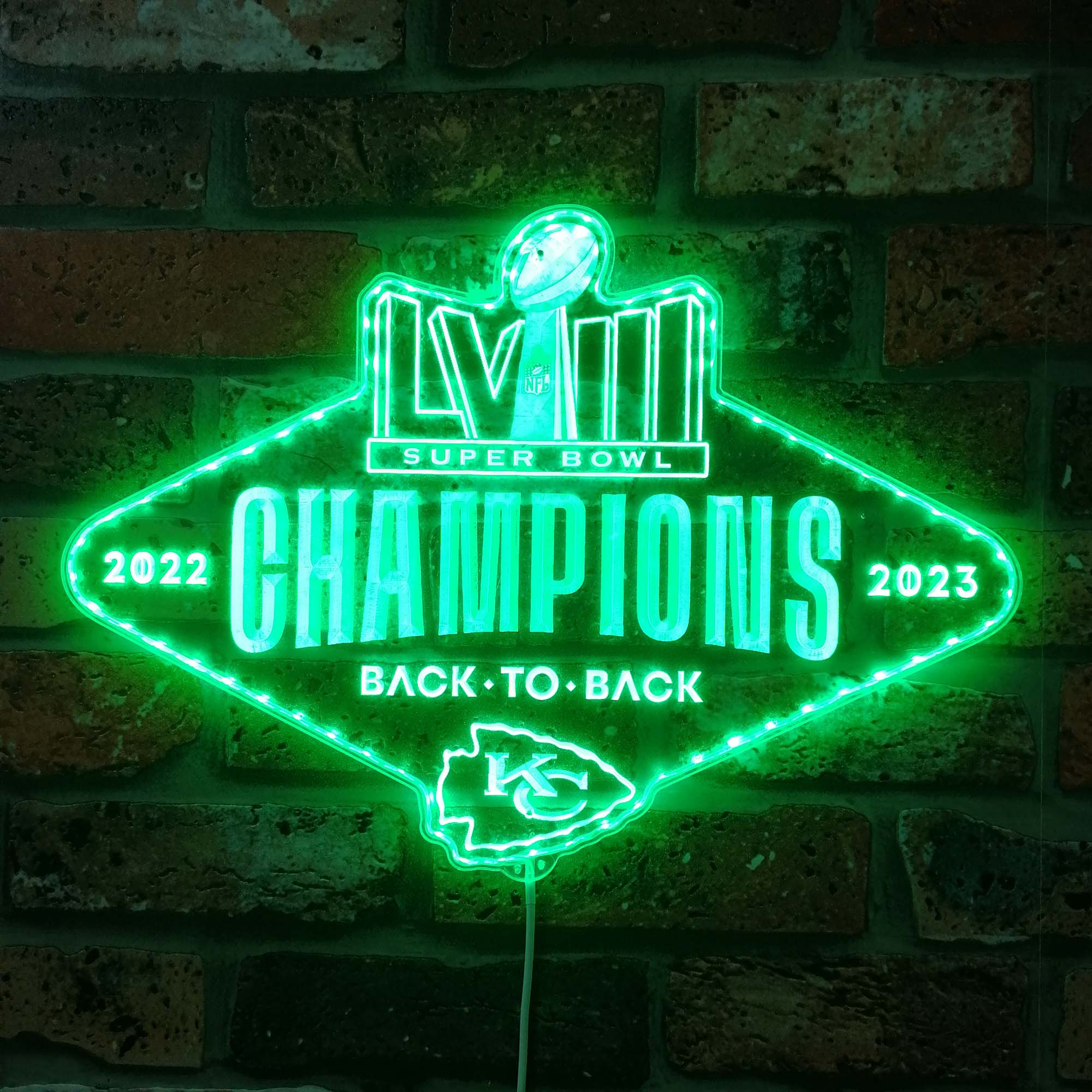 Kansas City Chiefs Back to Back Neon LED Sign with Dynamic RGB Colors - Image 6