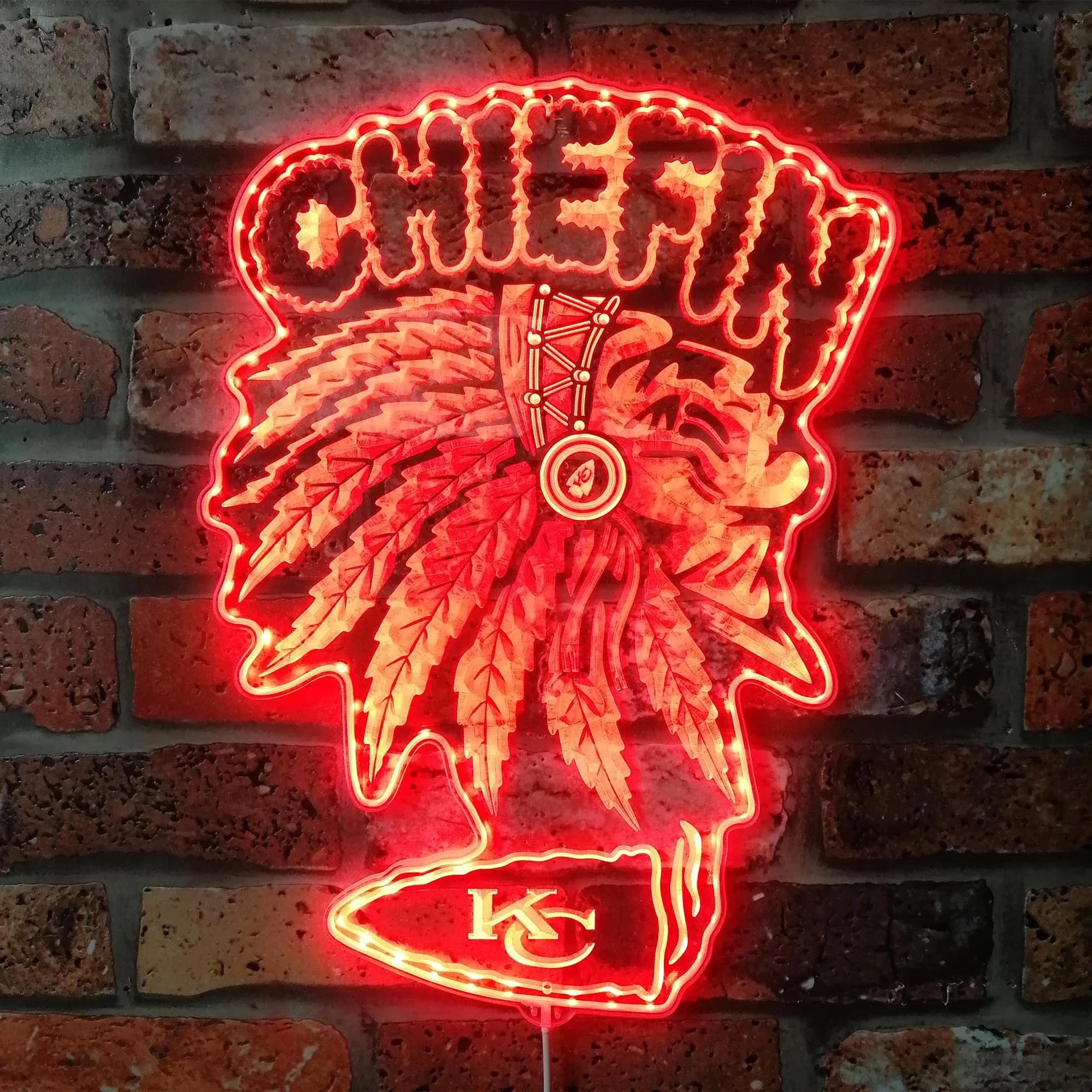 Kansas City Chiefs Chief In Neon LED Sign with Dynamic RGB Colors - Image 3