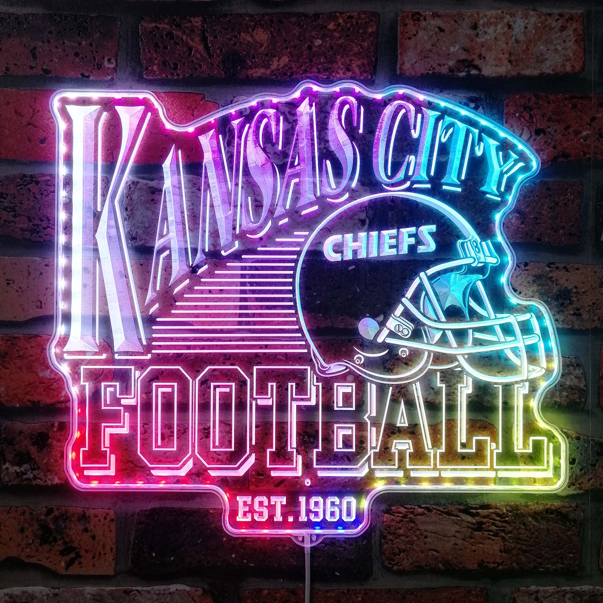 Kansas City Chiefs football Neon LED Sign with Dynamic RGB Colors