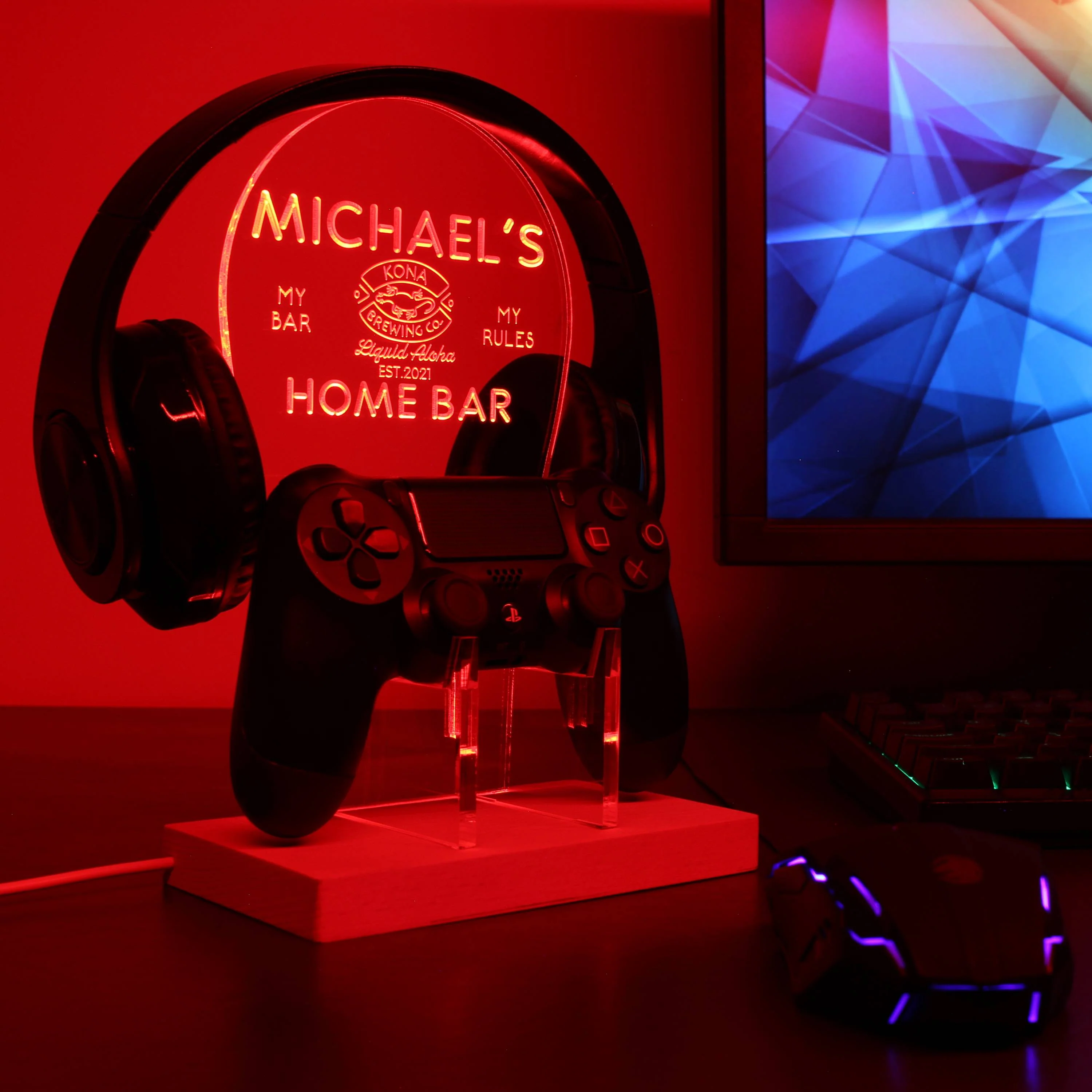 Kona Brewing Personalized RGB LED Gaming Headset Controller Stand - Image 4
