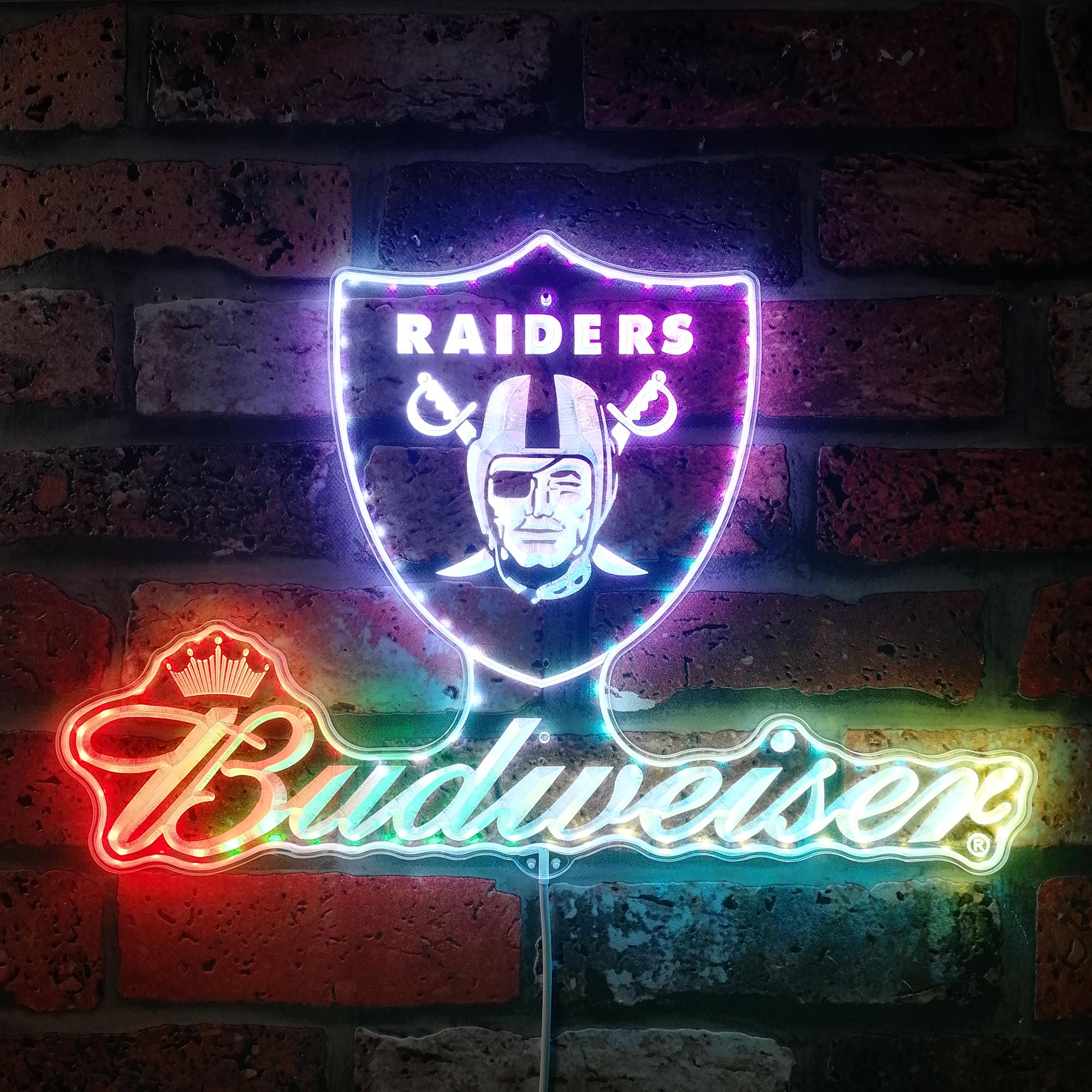 Las Vegas Raiders Budweiser Neon LED Sign with Dynamic RGB Colors