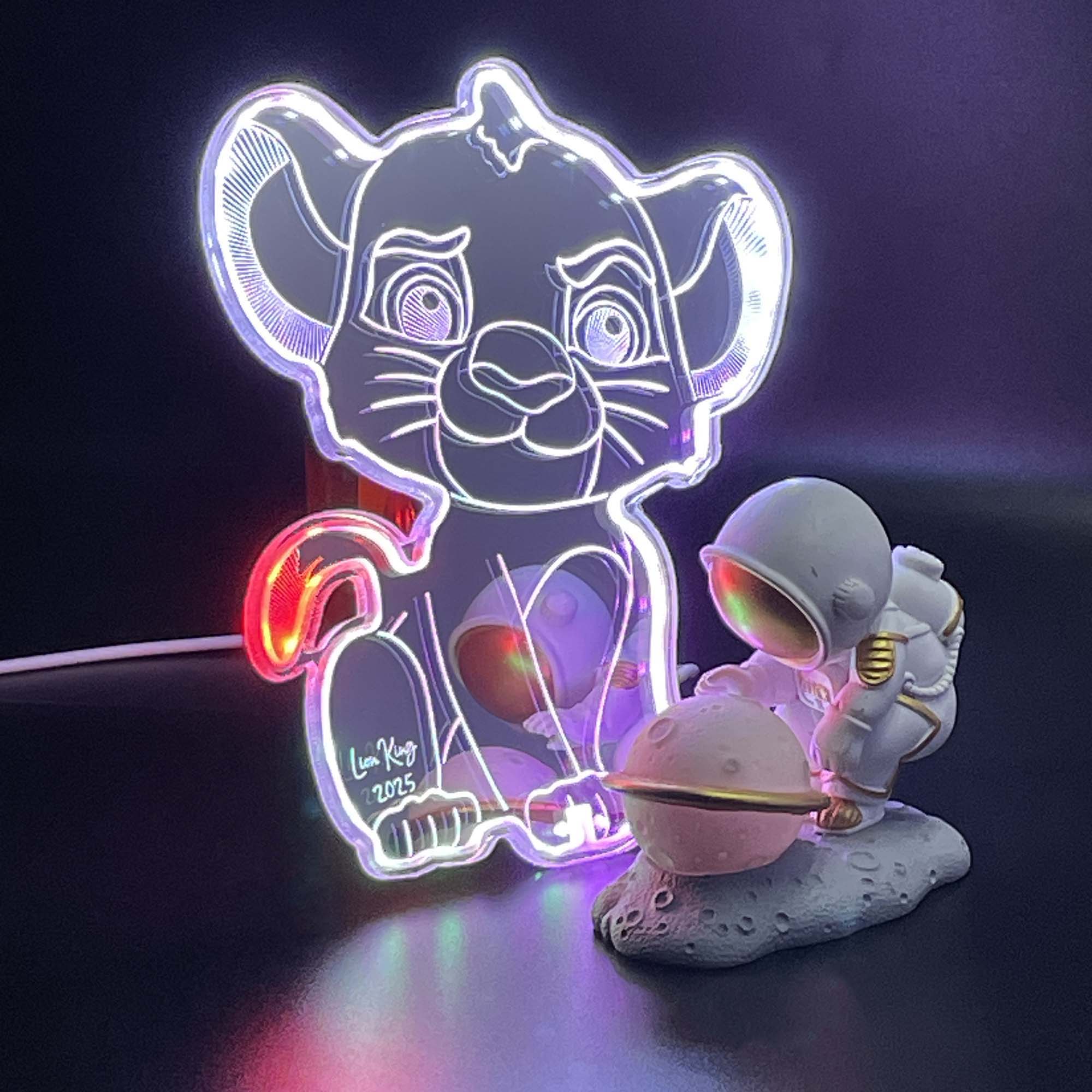 Lion King Neon LED Sign with Dynamic RGB Colors Mirror Backing