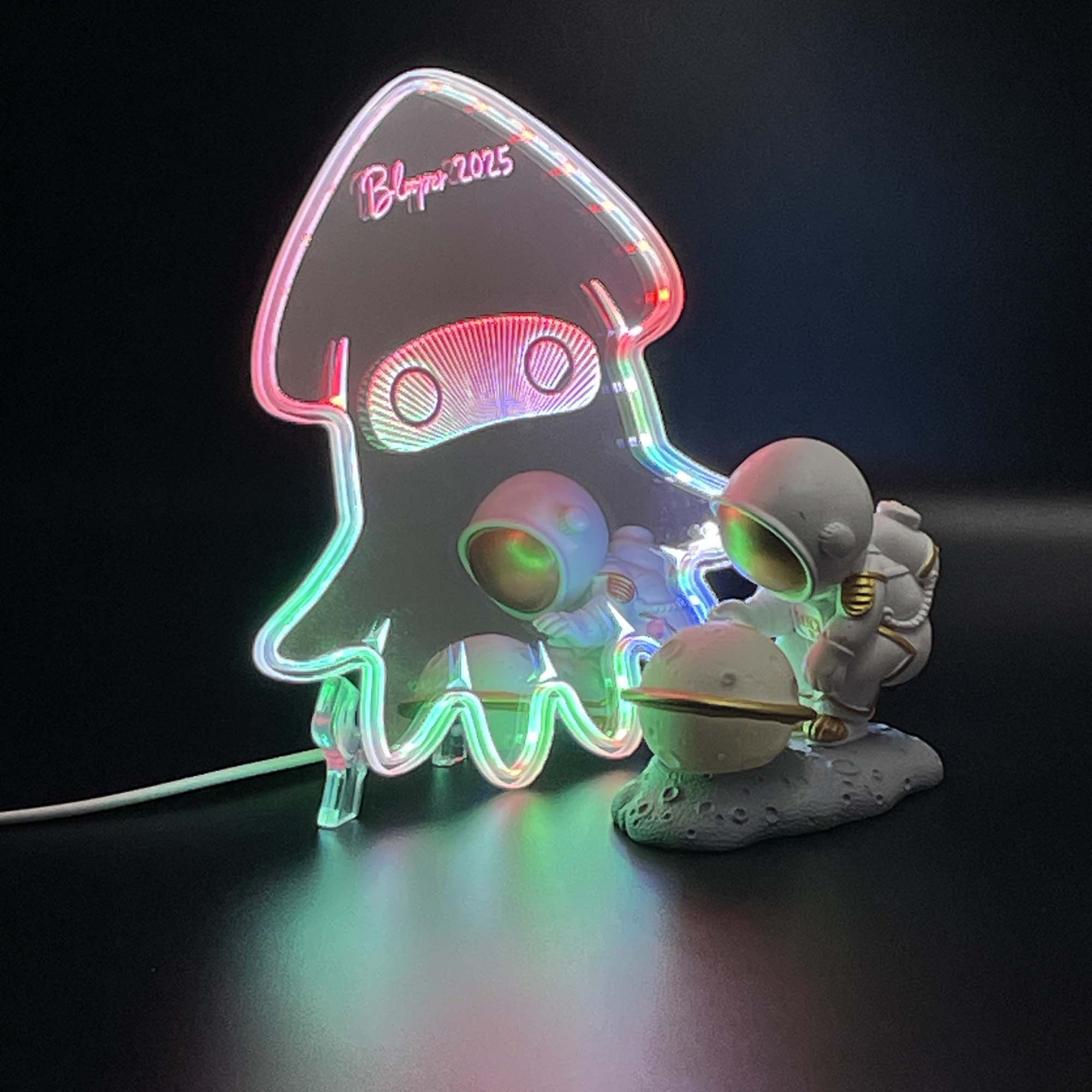 Mario Blooper Neon LED Sign with Dynamic RGB Colors Mirror Backing