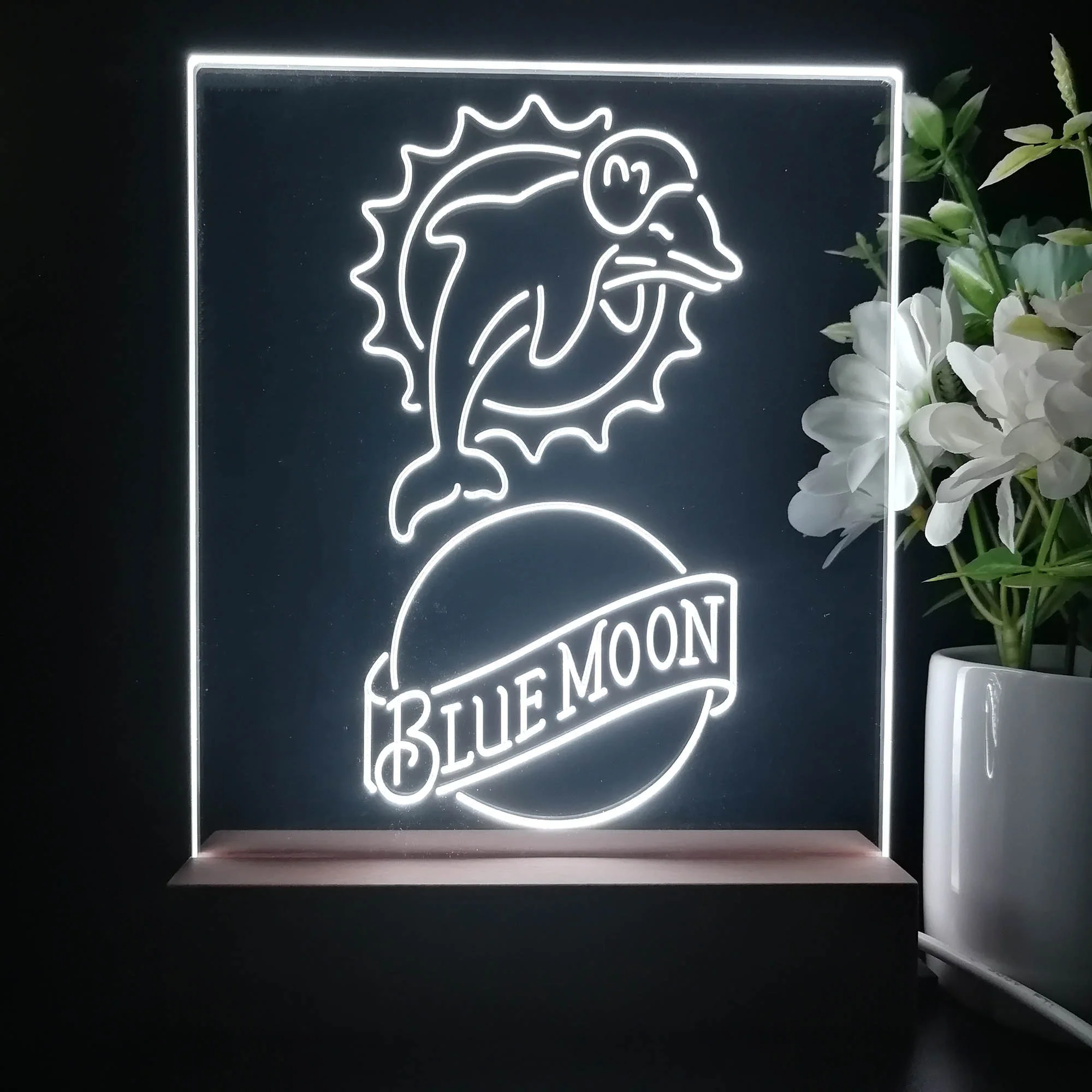 Miami Dolphins Blue Moon Neon Sign Pub Bar Lamp