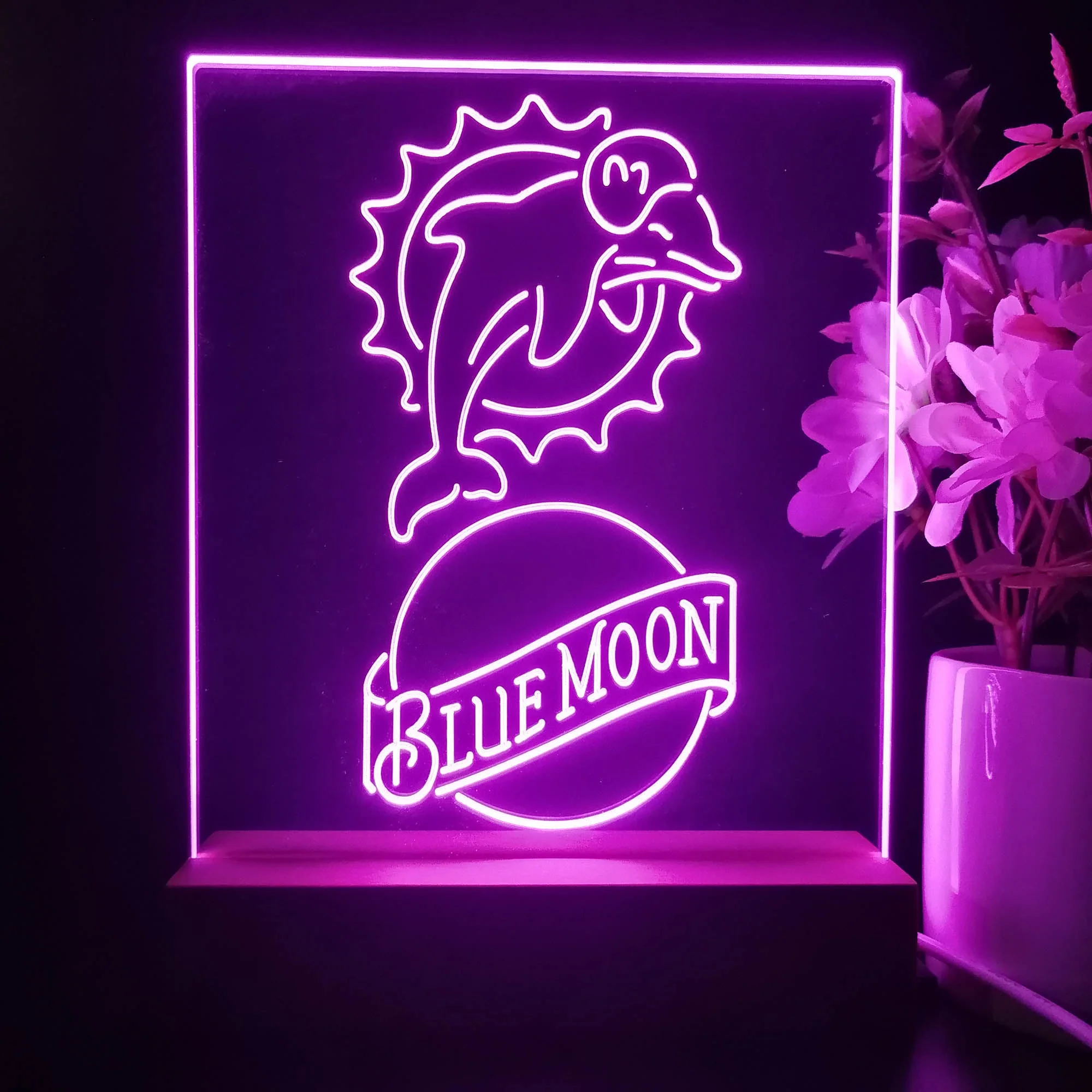 Miami Dolphins Blue Moon Neon Sign Pub Bar Lamp - Image 4